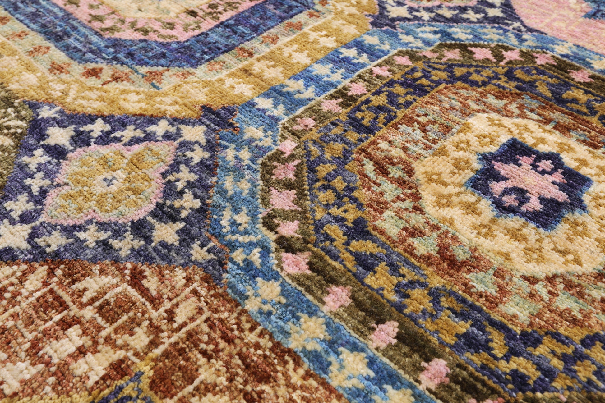 Geometric Persian Mamluk Handmade Wool Rug - 6' 7" X 9' 8" - Golden Nile