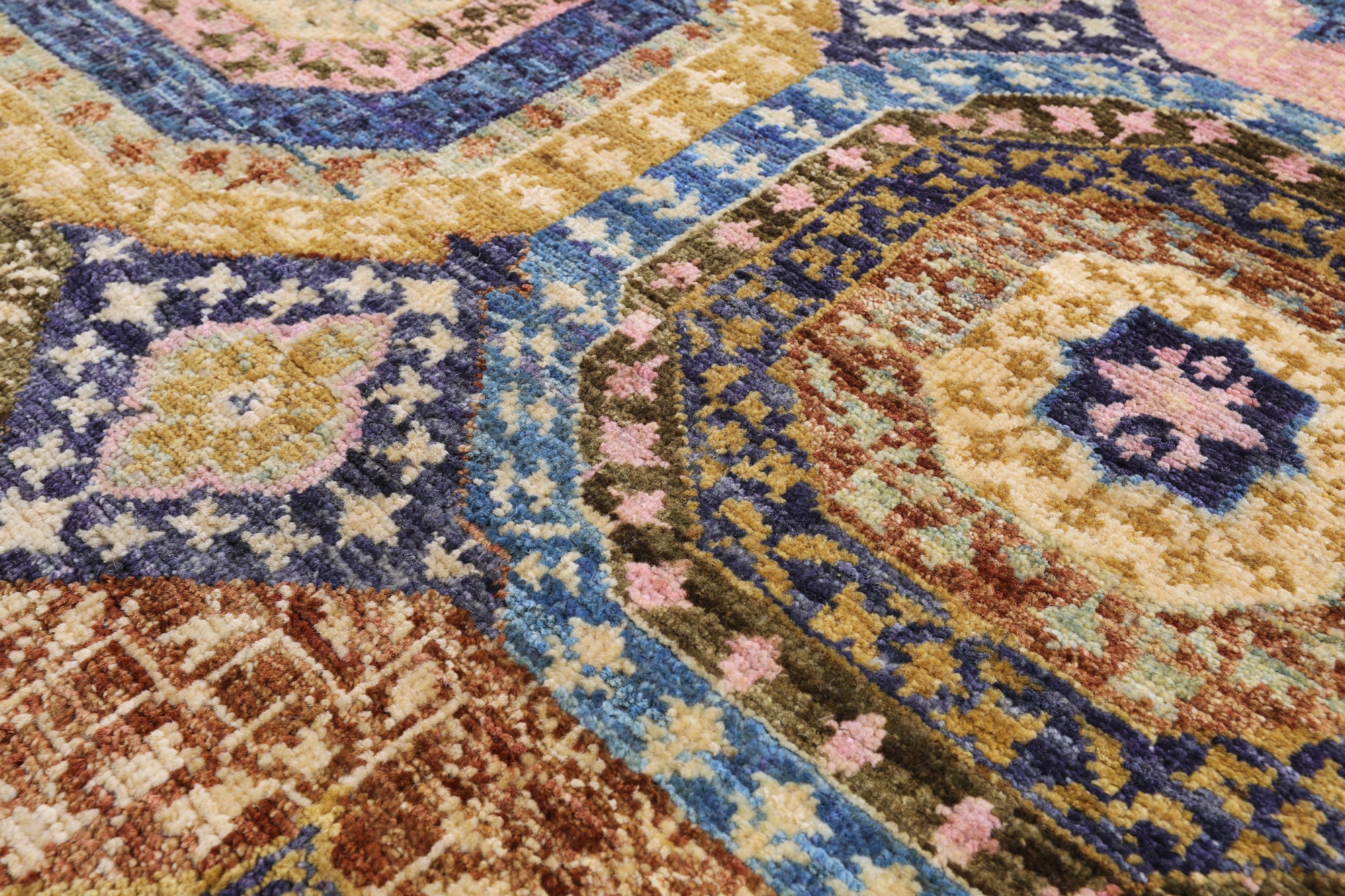 Geometric Persian Mamluk Handmade Wool Rug - 6' 7" X 9' 8" - Golden Nile