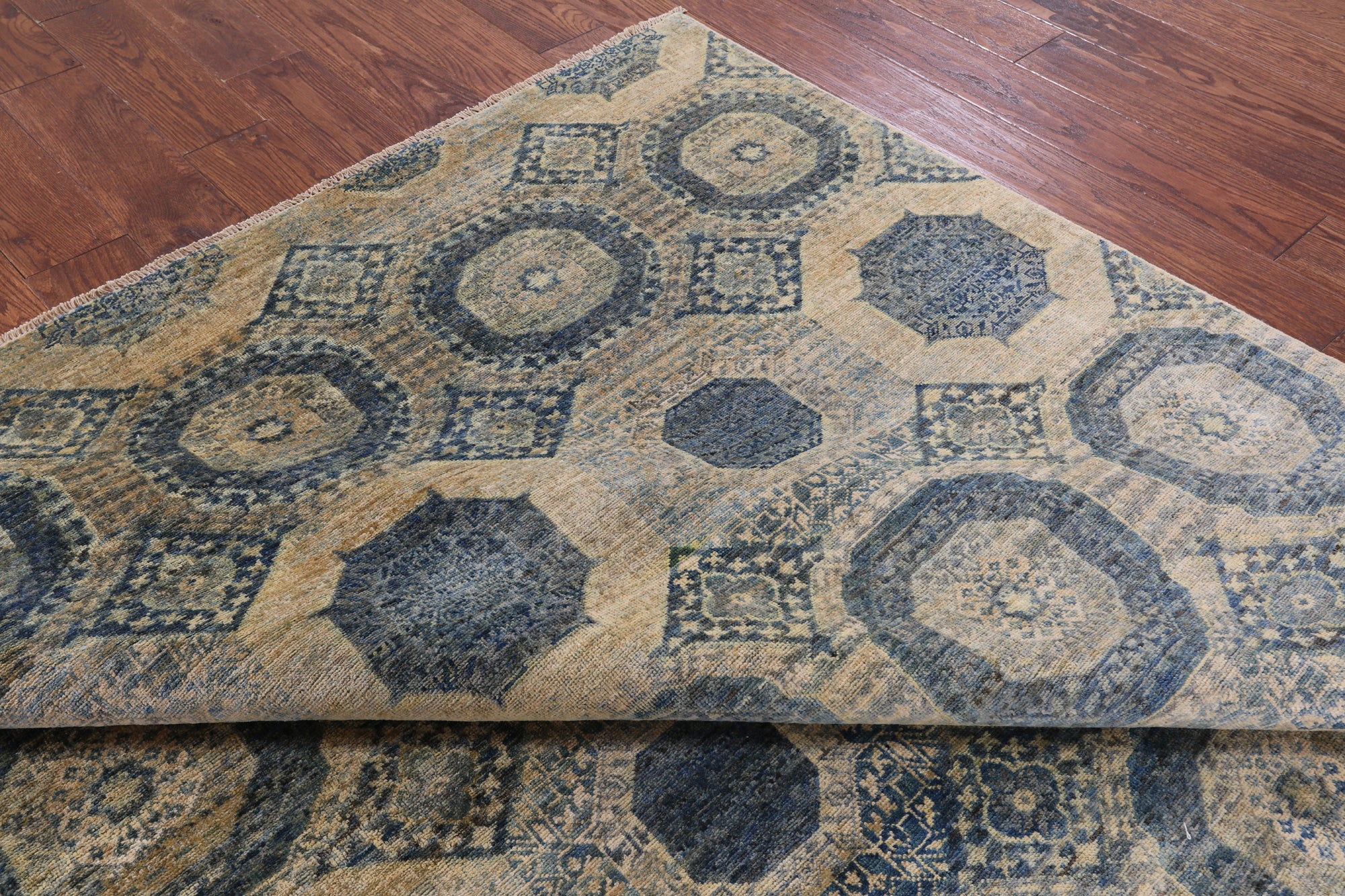 Geometric Persian Mamluk Hand Knotted Wool Rug - 6' 0" X 9' 0" - Golden Nile