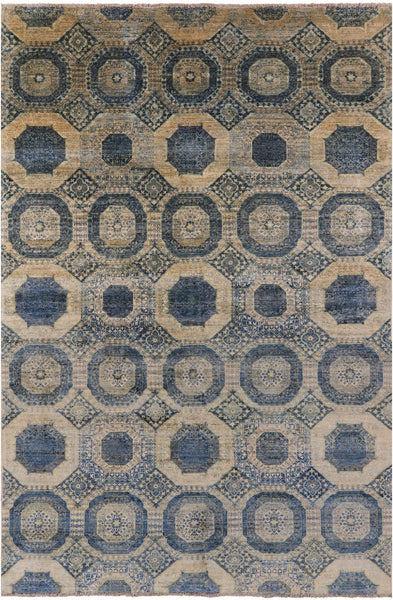 Geometric Persian Mamluk Hand Knotted Wool Rug - 6' 0" X 9' 0" - Golden Nile