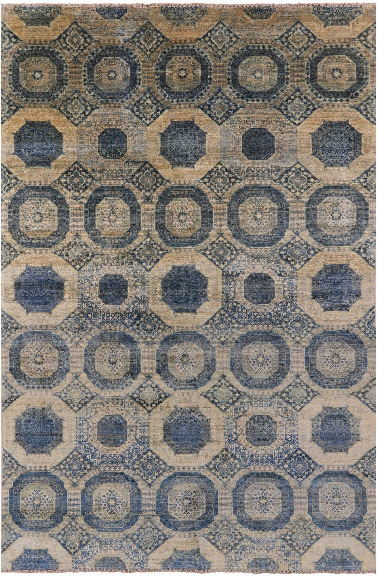 Geometric Persian Mamluk Hand Knotted Wool Rug - 6' 0" X 9' 0" - Golden Nile