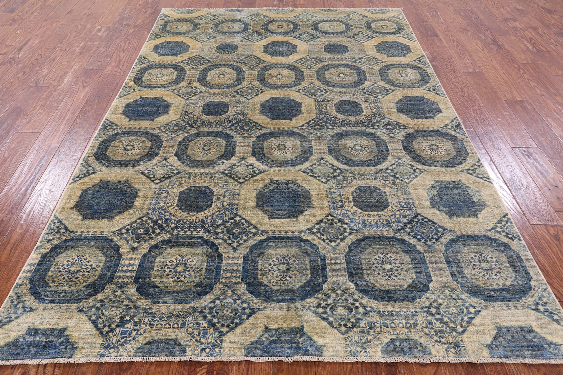 Geometric Persian Mamluk Hand Knotted Wool Rug - 6' 0" X 9' 0" - Golden Nile