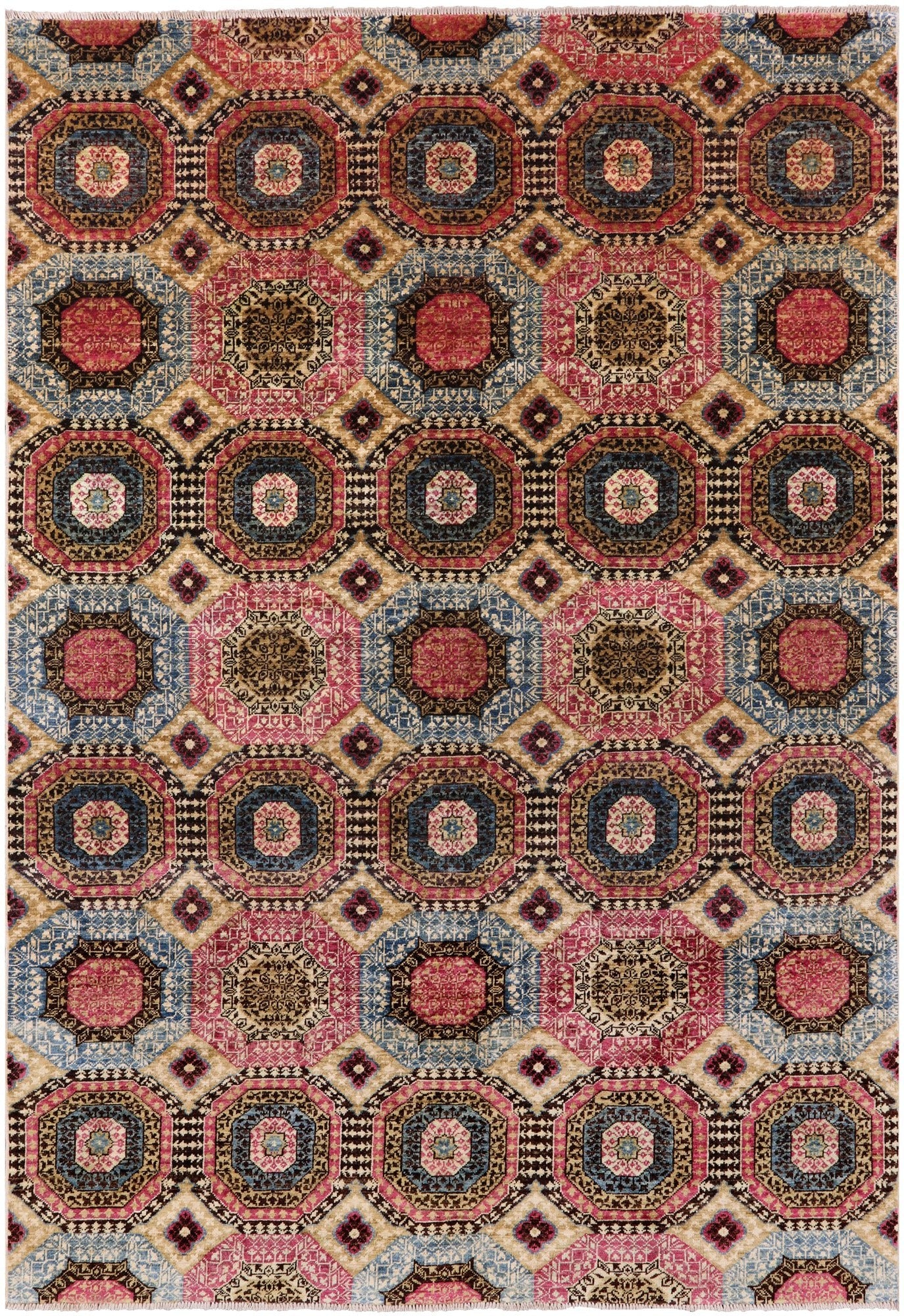 Geometric Persian Mamluk Handmade Wool Rug - 6' 0" X 8' 9" - Golden Nile