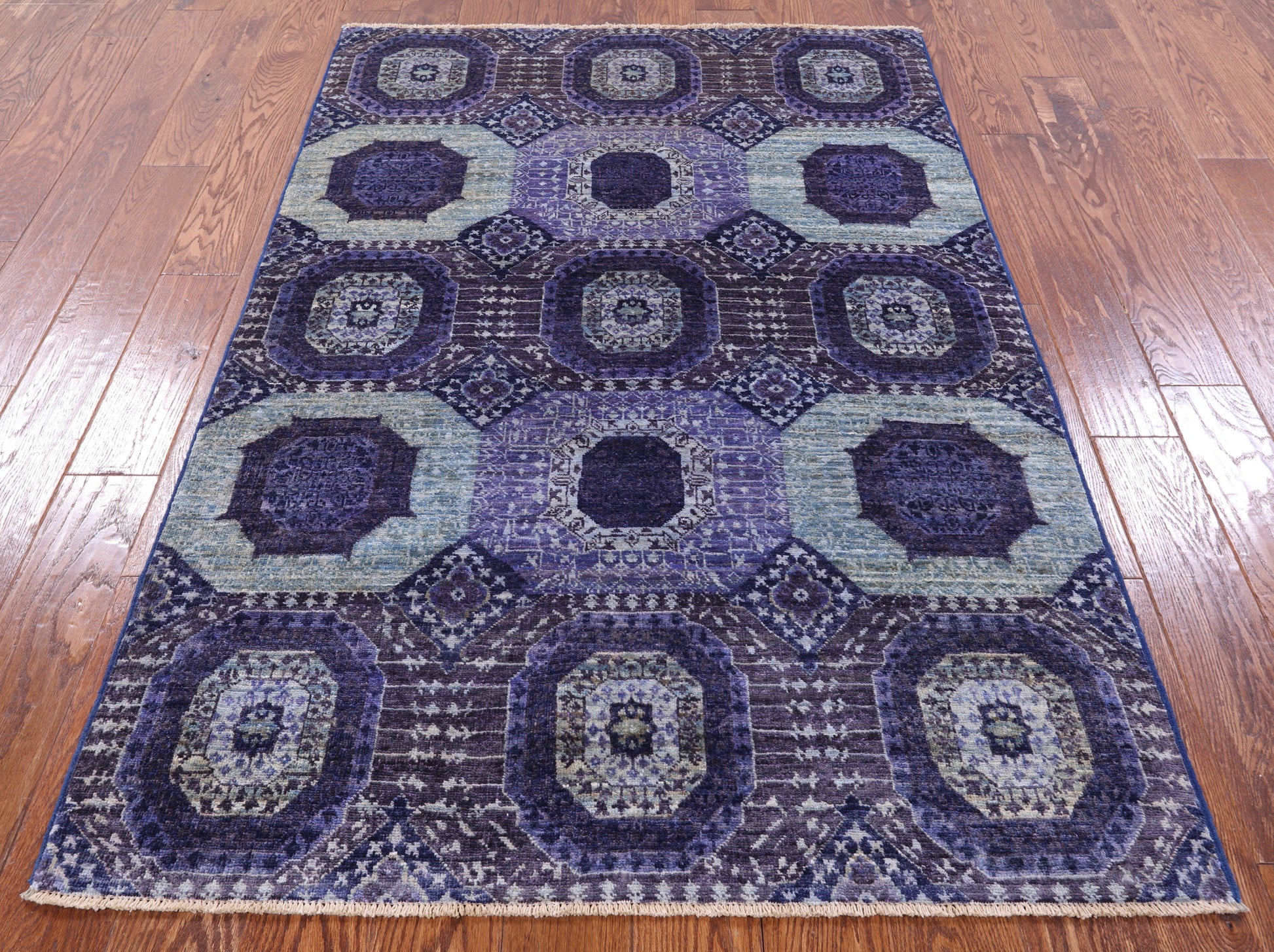 Geometric Persian Mamluk Hand Knotted Wool Rug - 3' 11" X 6' 0" - Golden Nile