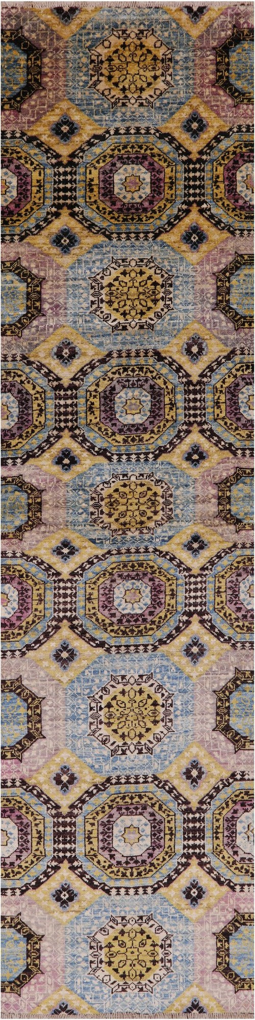 Geometric Persian Mamluk Hand Knotted Wool Runner Rug - 2' 5" X 9' 5" - Golden Nile