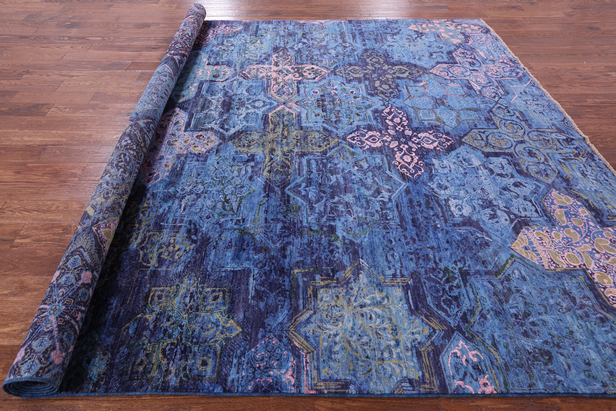 Contemporary Hand Knotted Wool & Silk Rug - 8' 11" X 11' 9" - Golden Nile