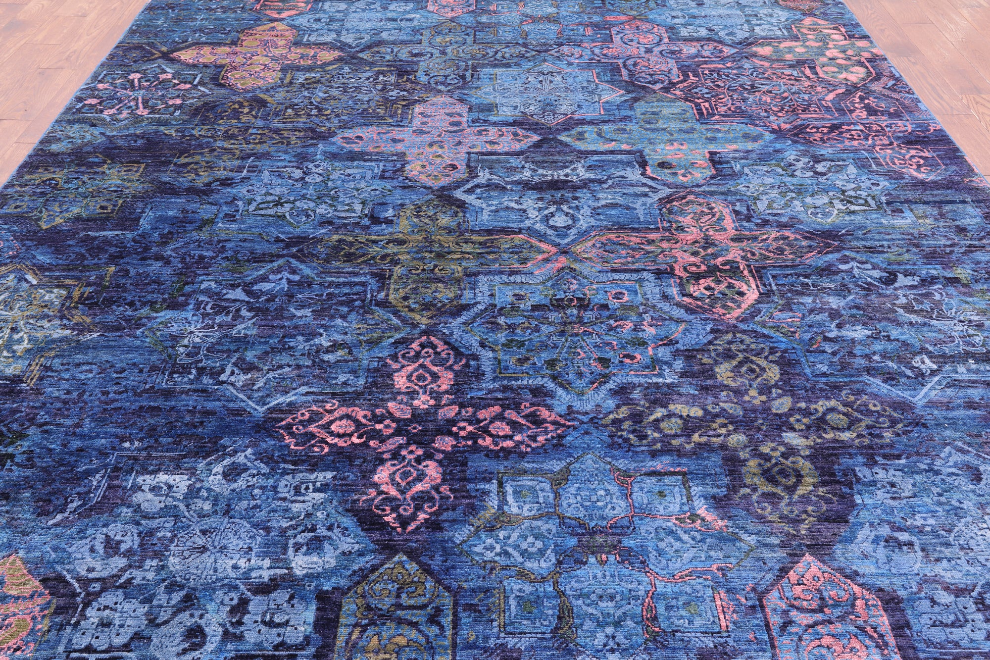 Contemporary Hand Knotted Wool & Silk Rug - 8' 11" X 11' 9" - Golden Nile