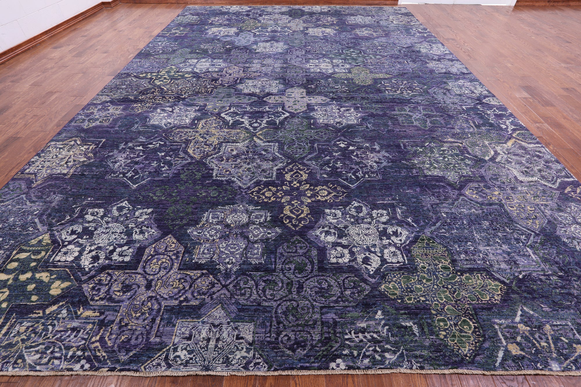 Contemporary Hand Knotted Wool & Silk Rug - 11' 11" X 18' 0" - Golden Nile