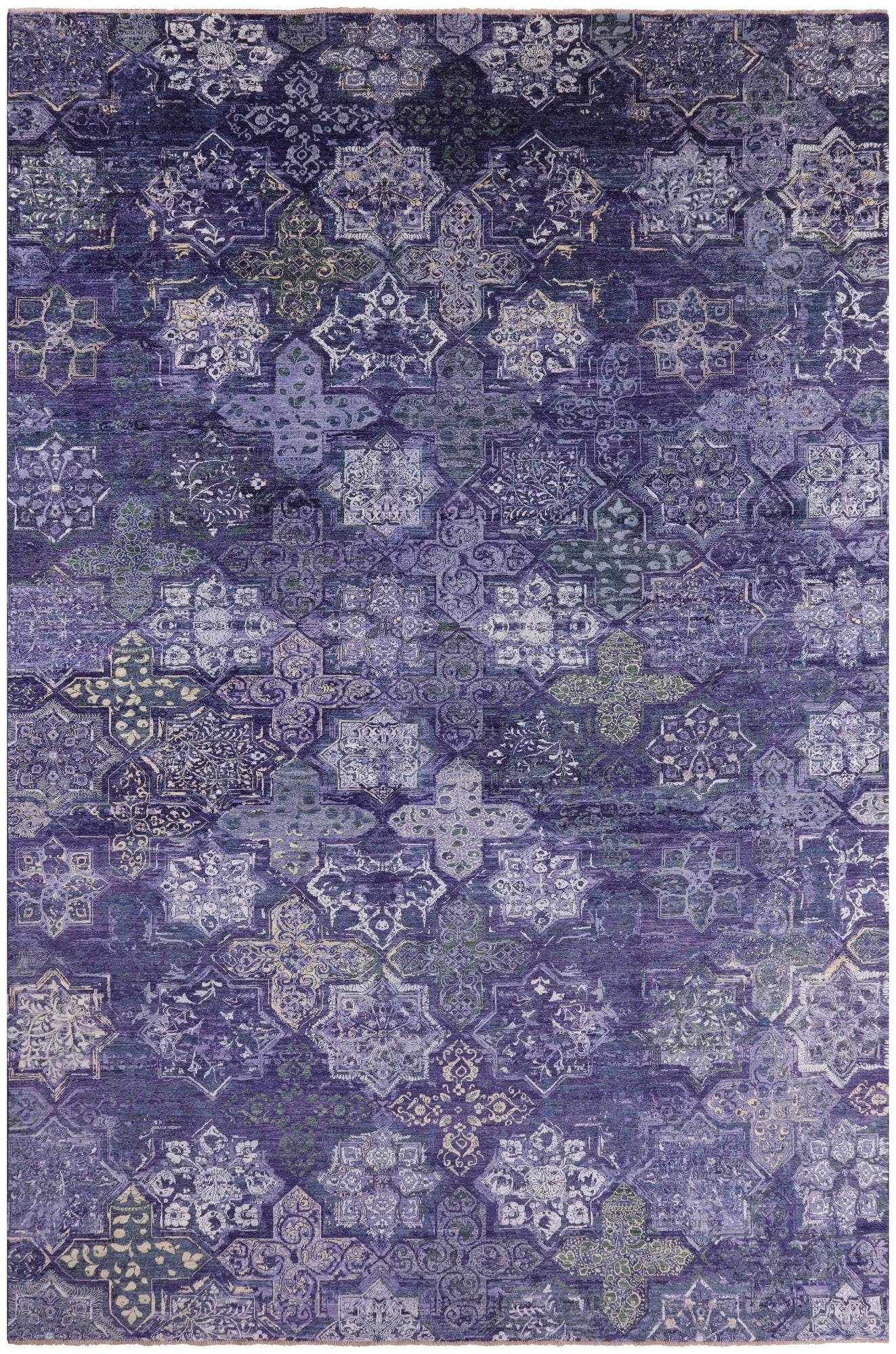 Contemporary Hand Knotted Wool & Silk Rug - 11' 11" X 18' 0" - Golden Nile
