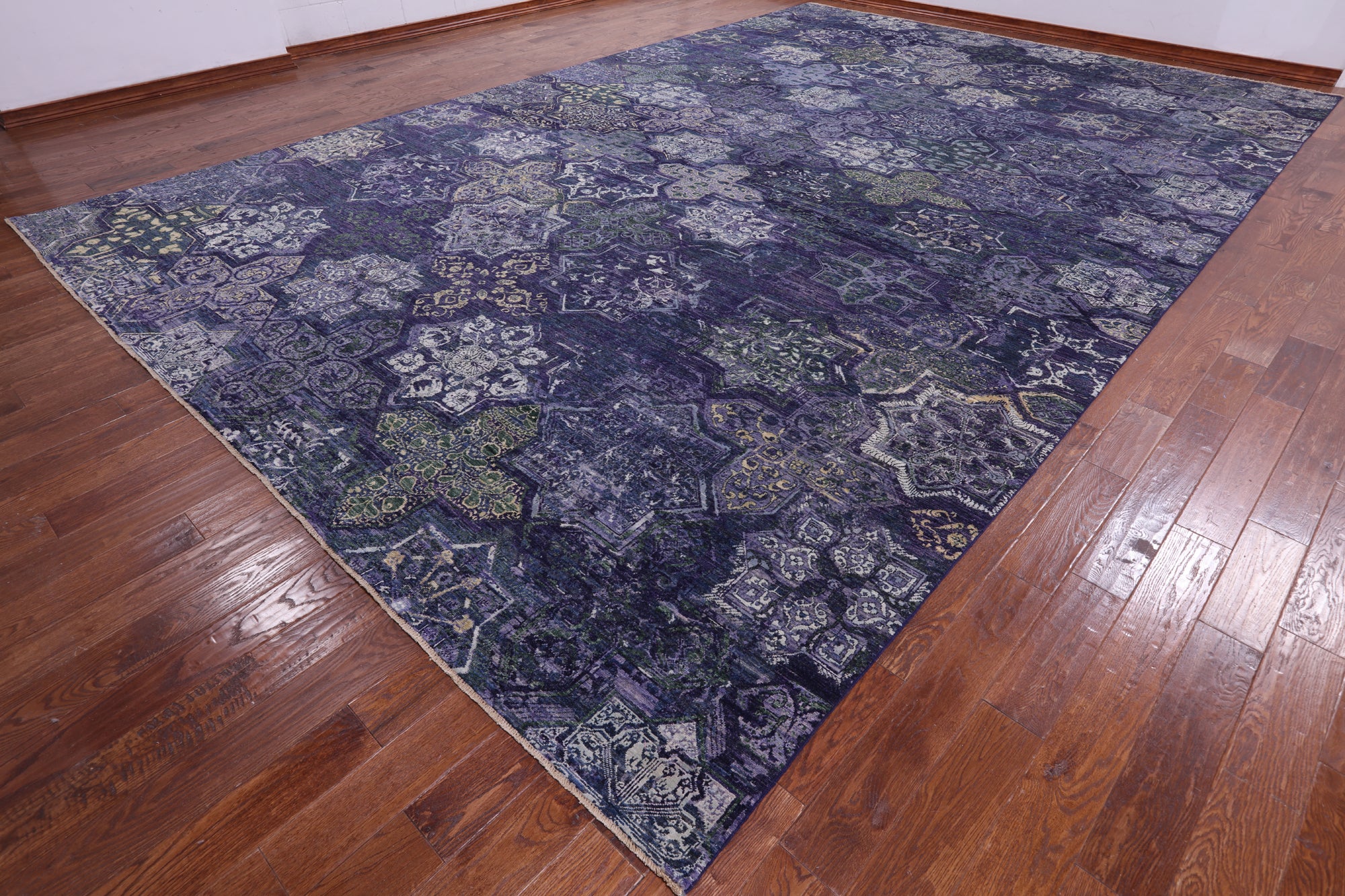 Contemporary Hand Knotted Wool & Silk Rug - 11' 11" X 18' 0" - Golden Nile