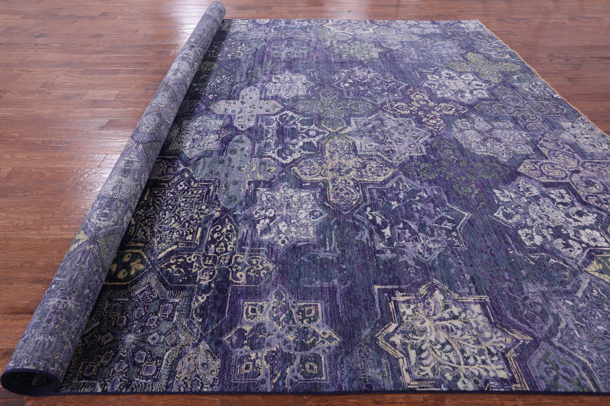 Contemporary Hand Knotted Wool & Silk Rug - 11' 11" X 18' 0" - Golden Nile