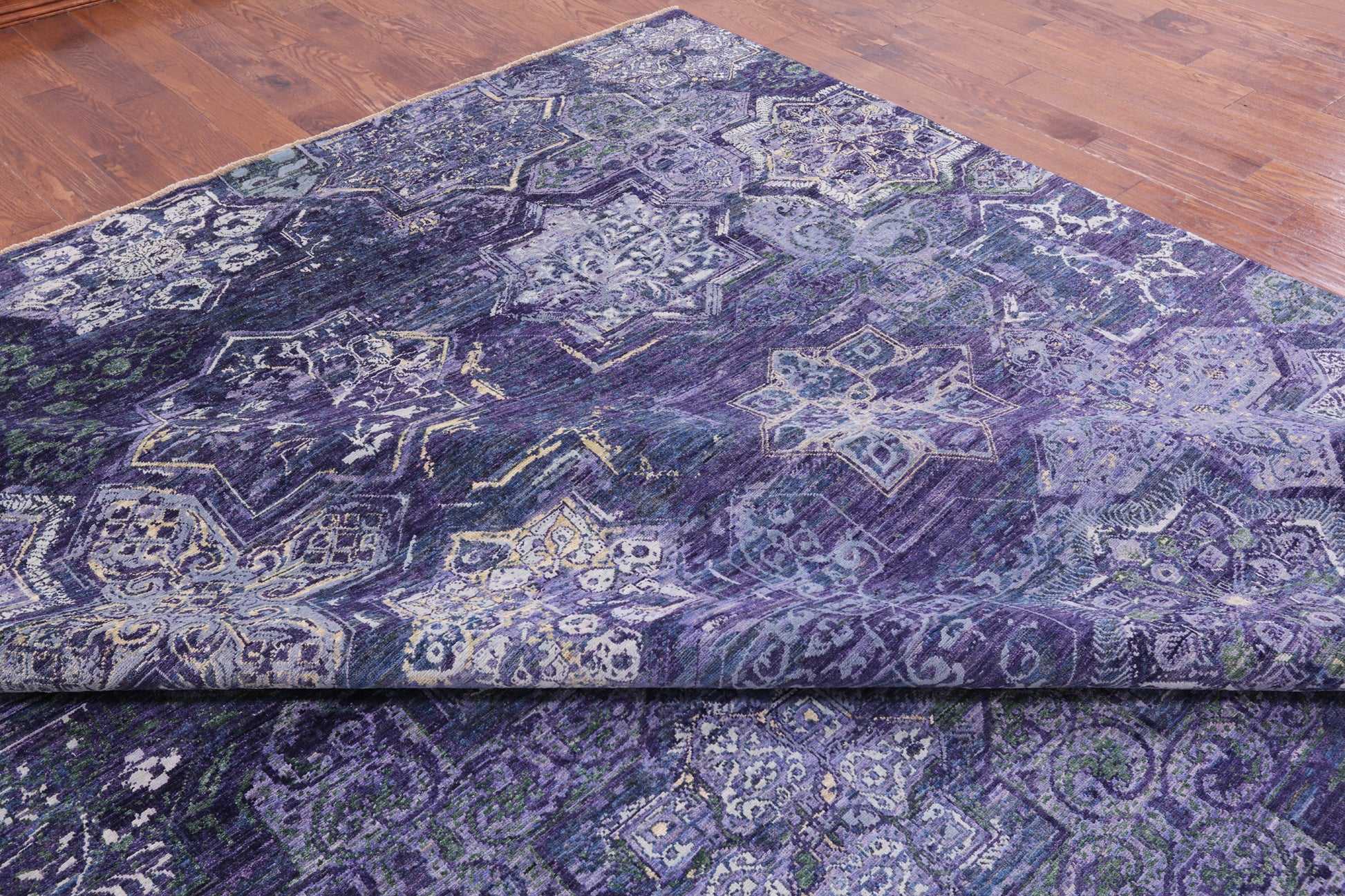 Contemporary Hand Knotted Wool & Silk Rug - 11' 11" X 18' 0" - Golden Nile