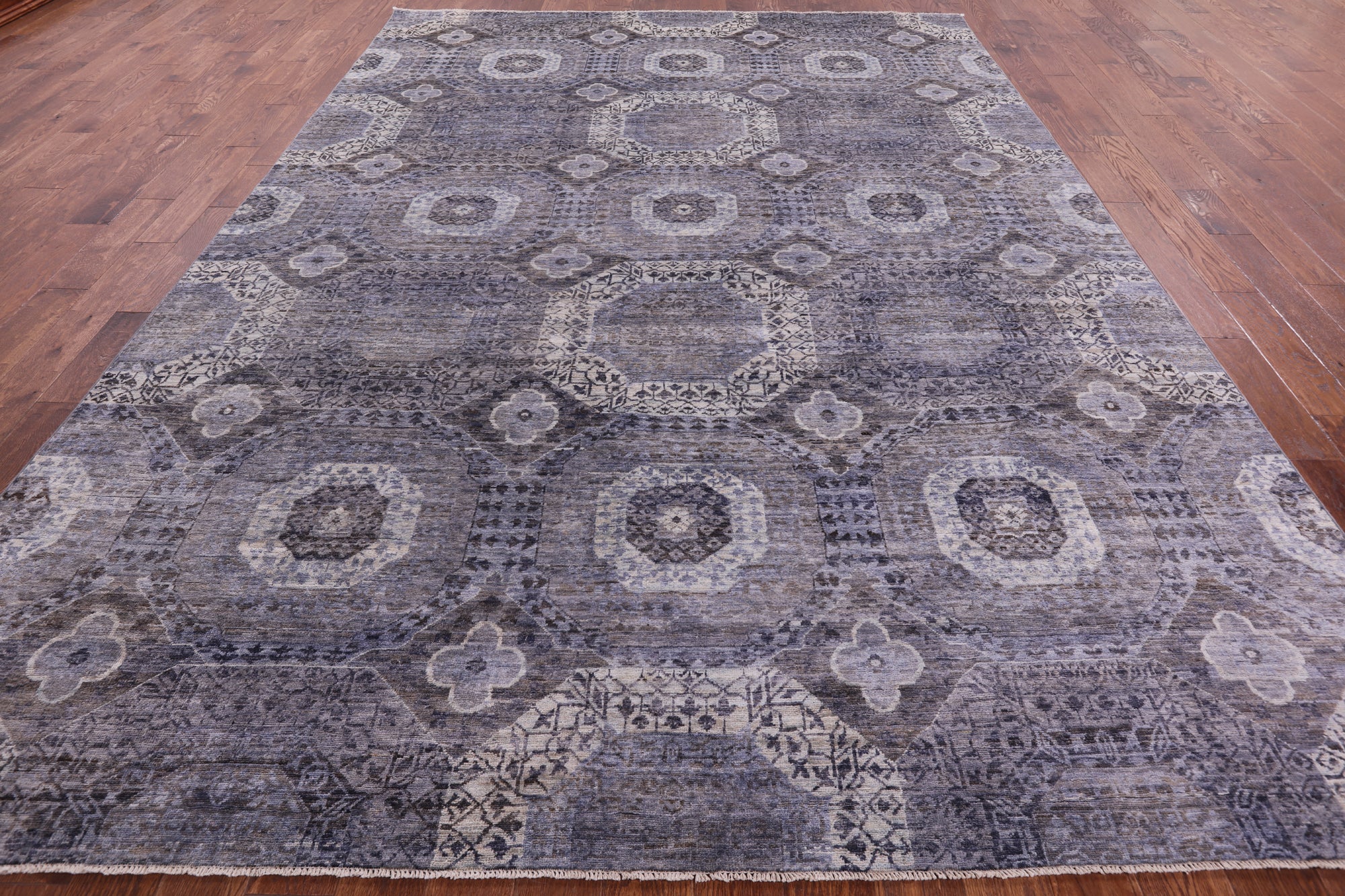 Geometric Persian Mamluk Handmade Wool Rug - 8' 10" X 13' 4" - Golden Nile