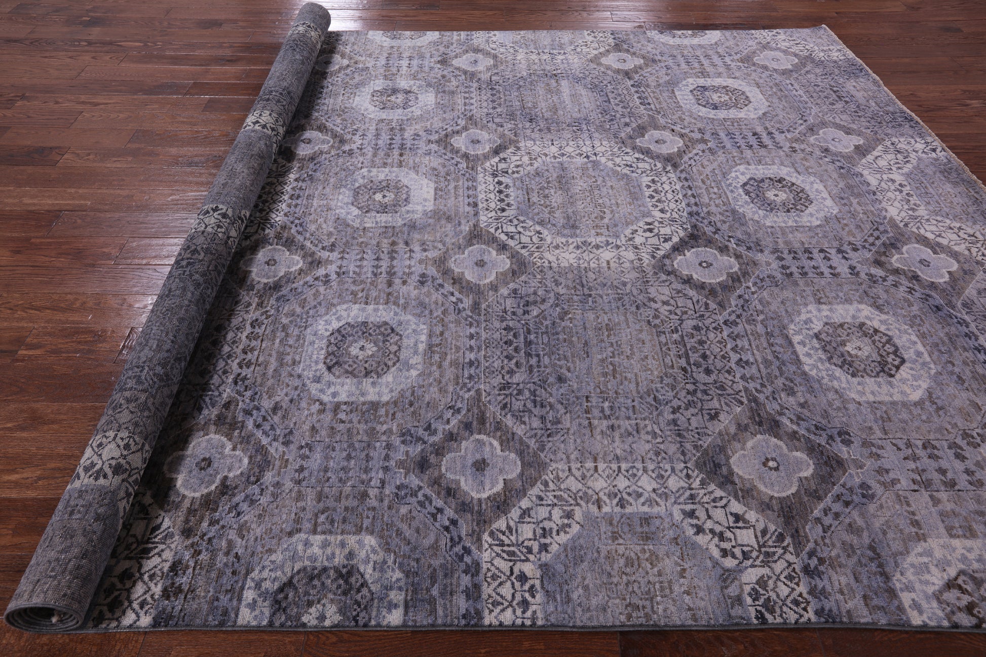 Geometric Persian Mamluk Handmade Wool Rug - 8' 10" X 13' 4" - Golden Nile