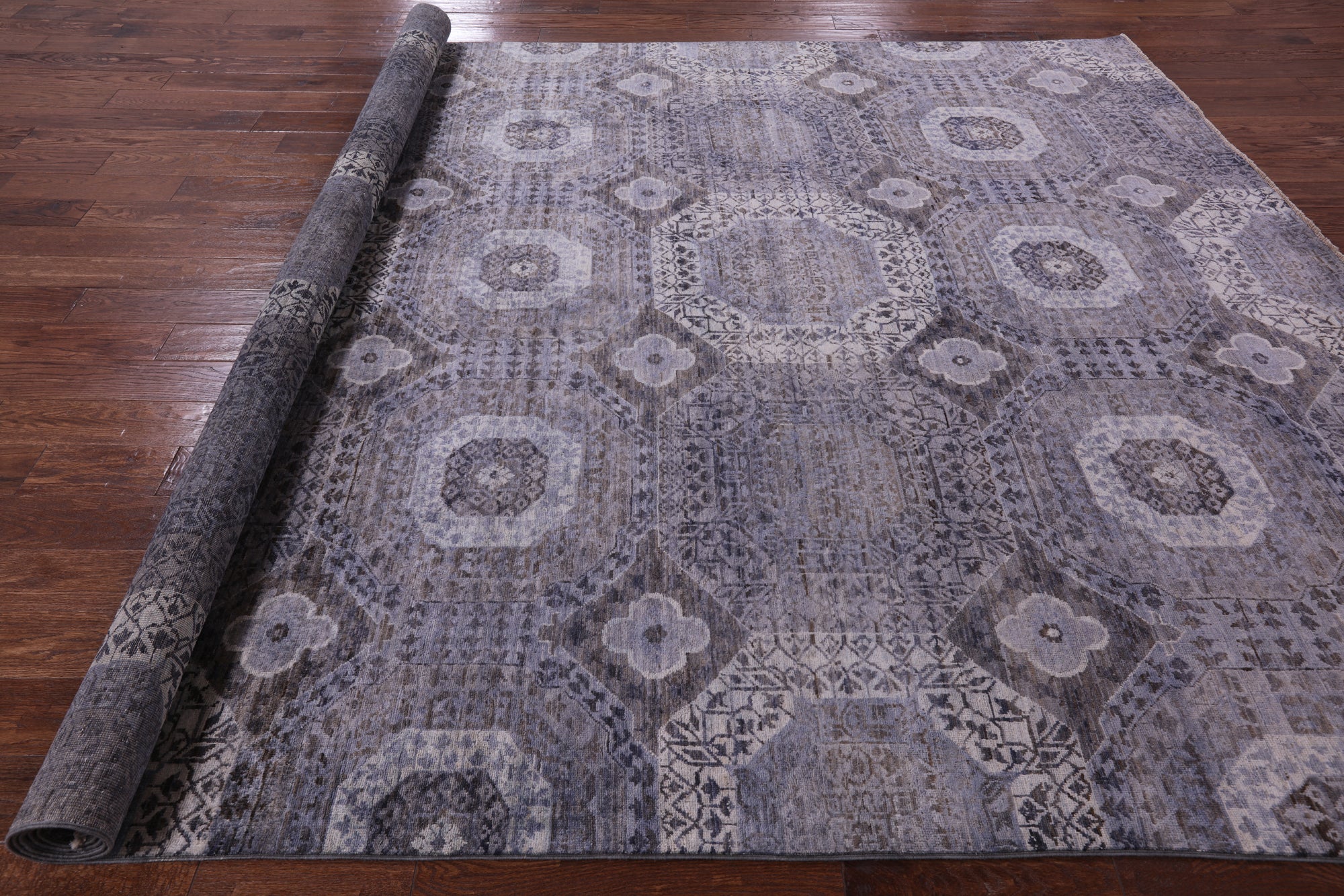 Geometric Persian Mamluk Handmade Wool Rug - 8' 10" X 13' 4" - Golden Nile