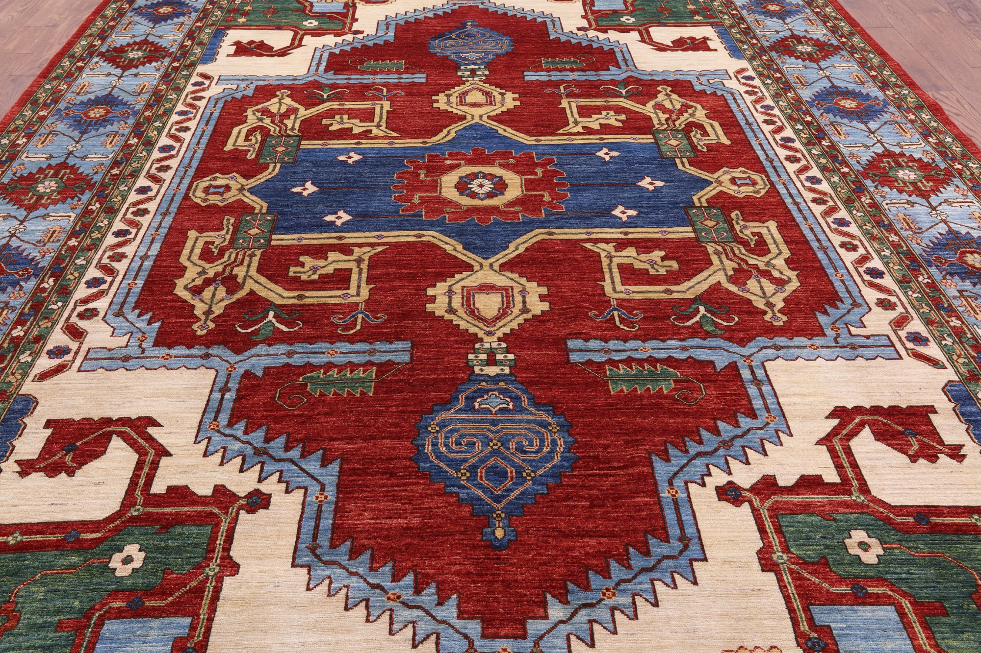 Red Persian Fine Serapi Handmade Wool Rug - 9' 9" X 13' 9" - Golden Nile