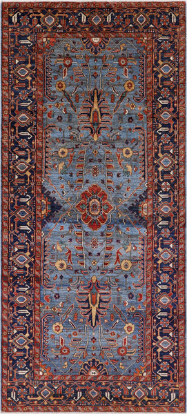 Blue Persian Fine Serapi Handmade Wool Rug - 5' 2" X 11' 7" - Golden Nile