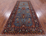 Blue Persian Fine Serapi Handmade Wool Rug - 5' 2" X 11' 7" - Golden Nile