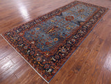 Blue Persian Fine Serapi Handmade Wool Rug - 5' 2" X 11' 7" - Golden Nile
