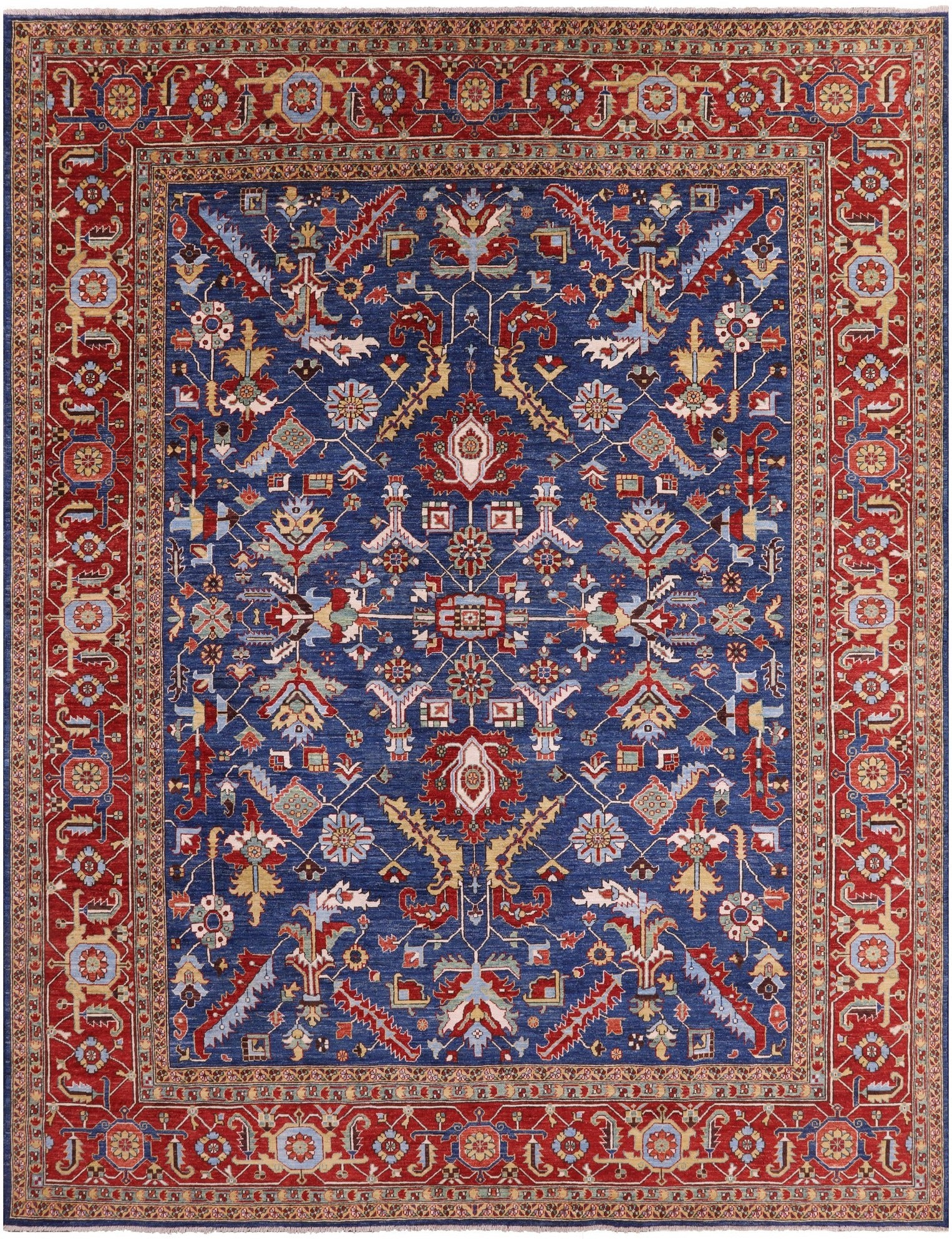 Blue Persian Fine Serapi Handmade Wool Rug - 9' 4" X 11' 11" - Golden Nile