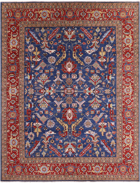 Blue Persian Fine Serapi Handmade Wool Rug - 9' 4" X 11' 11" - Golden Nile