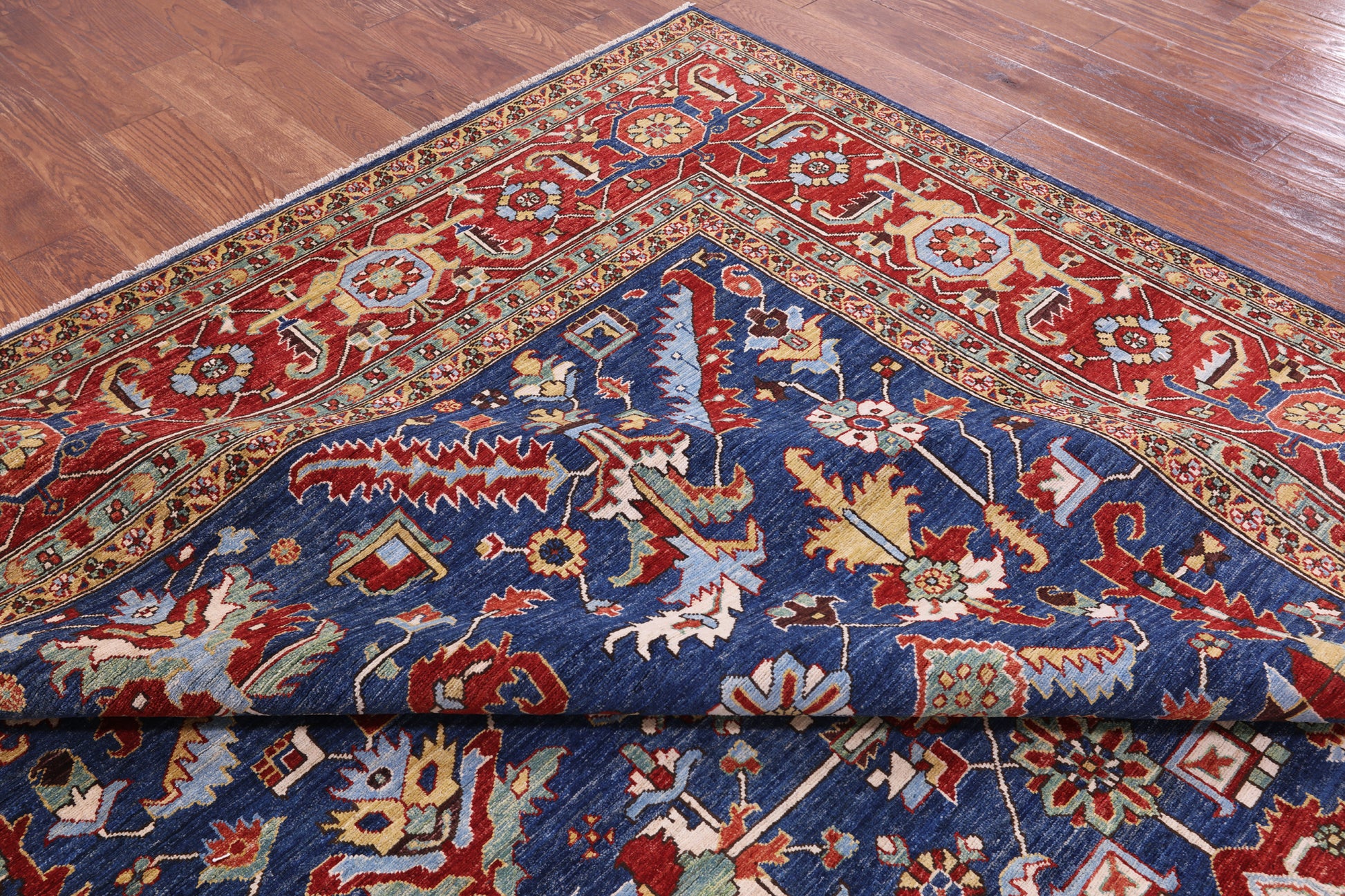 Blue Persian Fine Serapi Handmade Wool Rug - 9' 4" X 11' 11" - Golden Nile