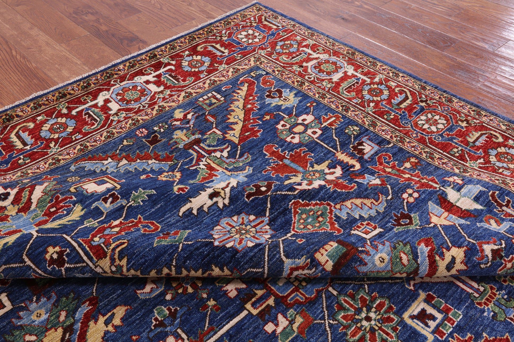 Blue Persian Fine Serapi Hand Knotted Wool Rug - 8' 3" X 9' 10" - Golden Nile