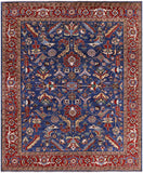 Blue Persian Fine Serapi Hand Knotted Wool Rug - 8' 3" X 9' 10" - Golden Nile