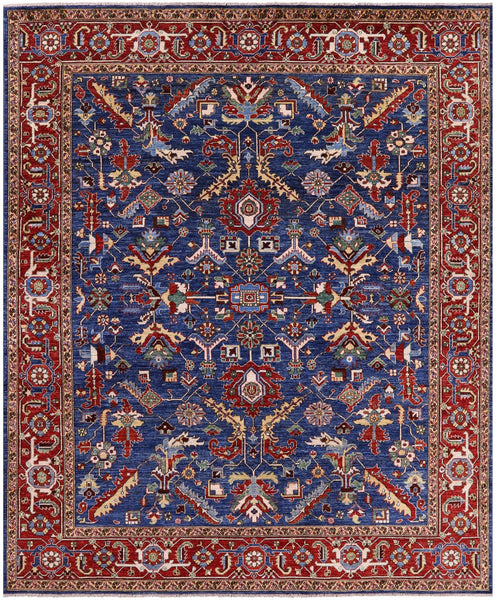 Blue Persian Fine Serapi Hand Knotted Wool Rug - 8' 3" X 9' 10" - Golden Nile