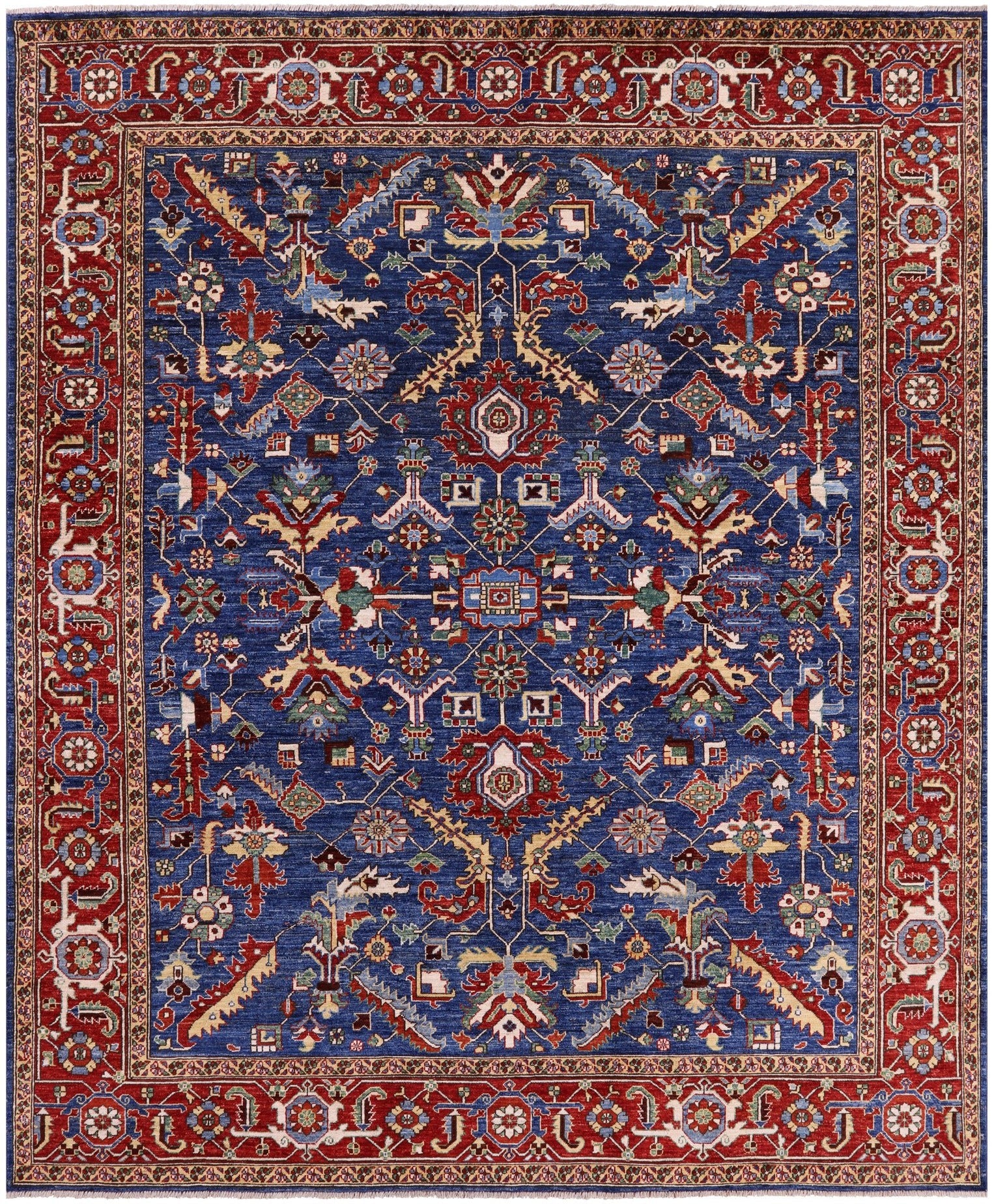 Blue Persian Fine Serapi Hand Knotted Wool Rug - 8' 3" X 9' 10" - Golden Nile