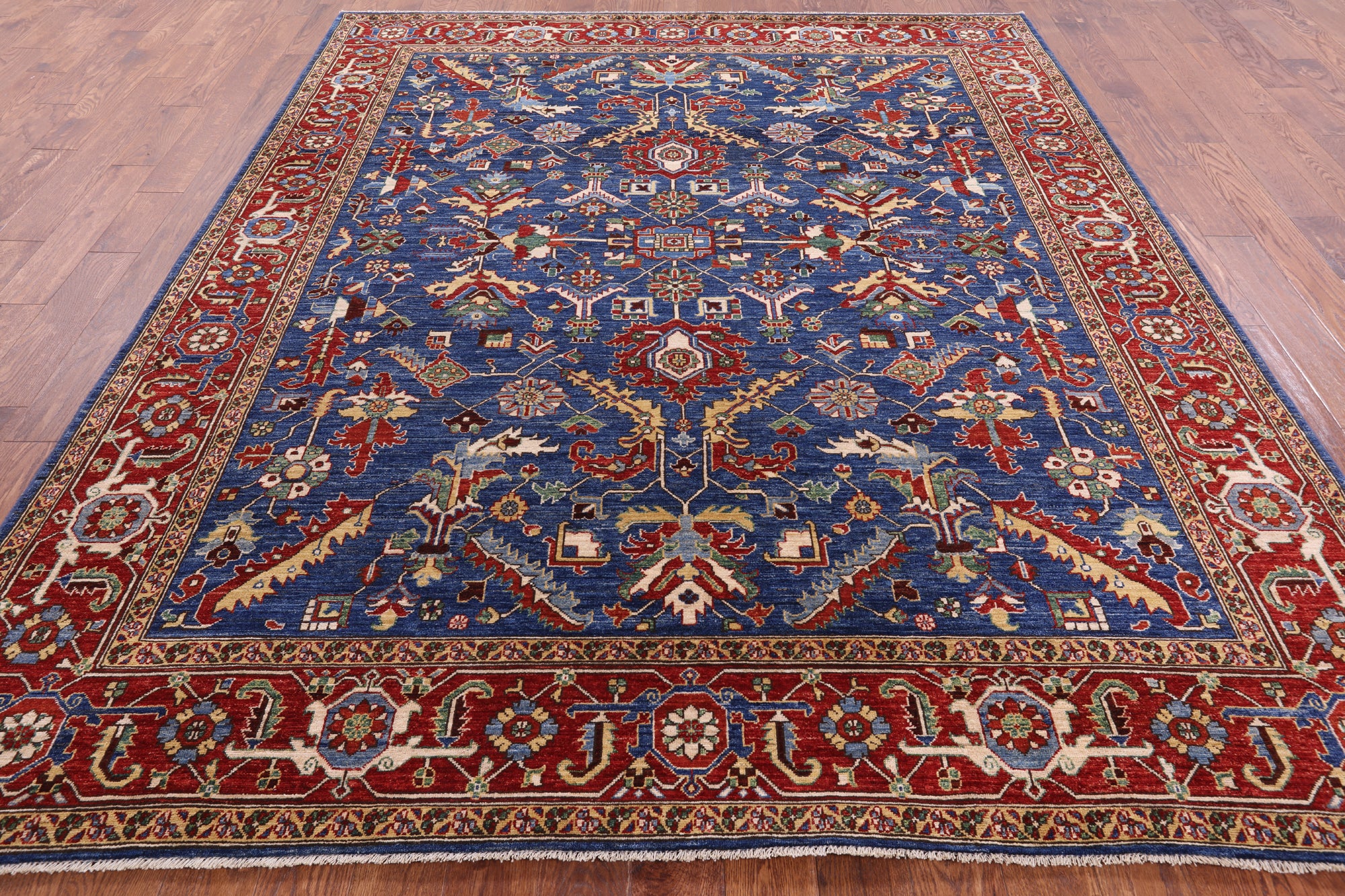Blue Persian Fine Serapi Hand Knotted Wool Rug - 8' 3" X 9' 10" - Golden Nile