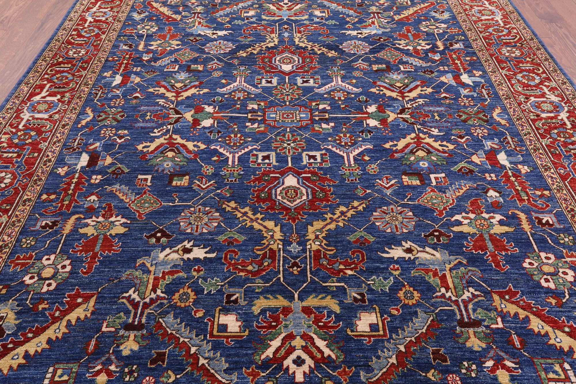 Blue Persian Fine Serapi Hand Knotted Wool Rug - 8' 3" X 9' 10" - Golden Nile
