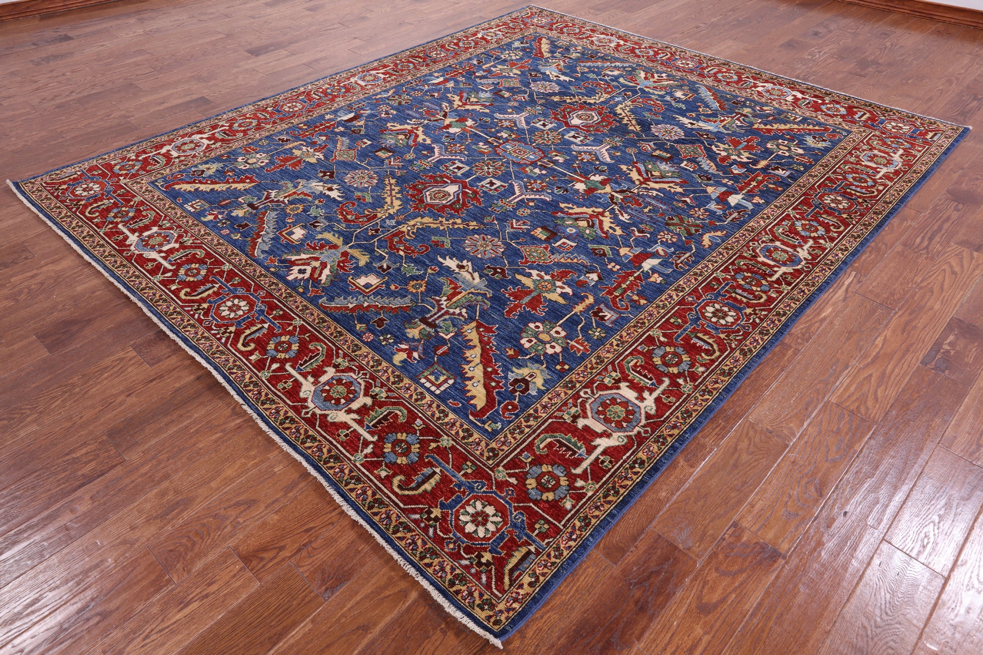 Blue Persian Fine Serapi Hand Knotted Wool Rug - 8' 3" X 9' 10" - Golden Nile