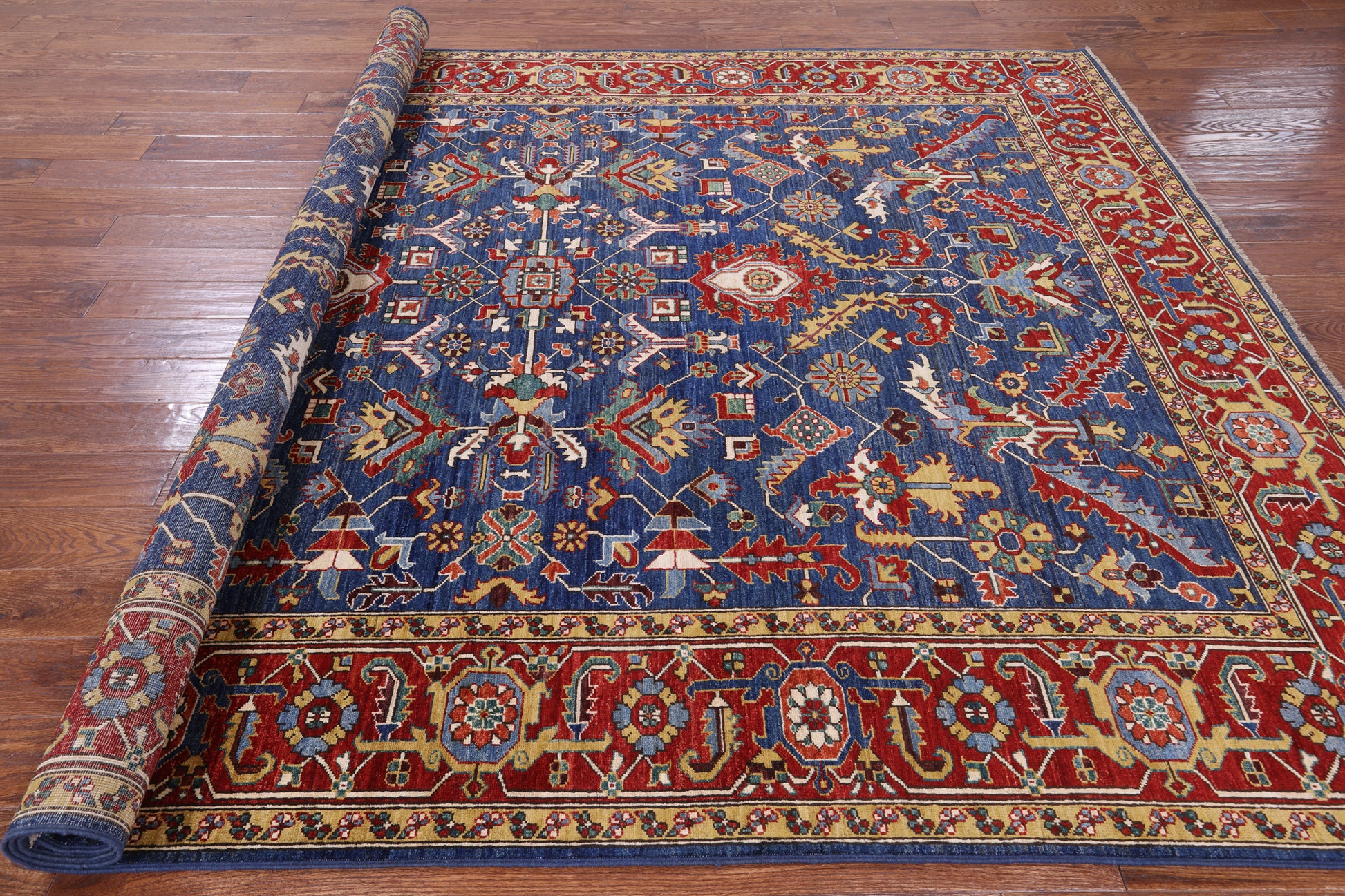 Blue Persian Fine Serapi Hand Knotted Wool Rug - 7' 11" X 10' 0" - Golden Nile