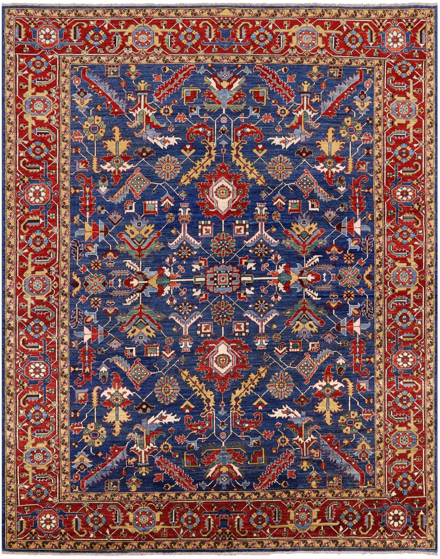 Blue Persian Fine Serapi Hand Knotted Wool Rug - 7' 11" X 10' 0" - Golden Nile