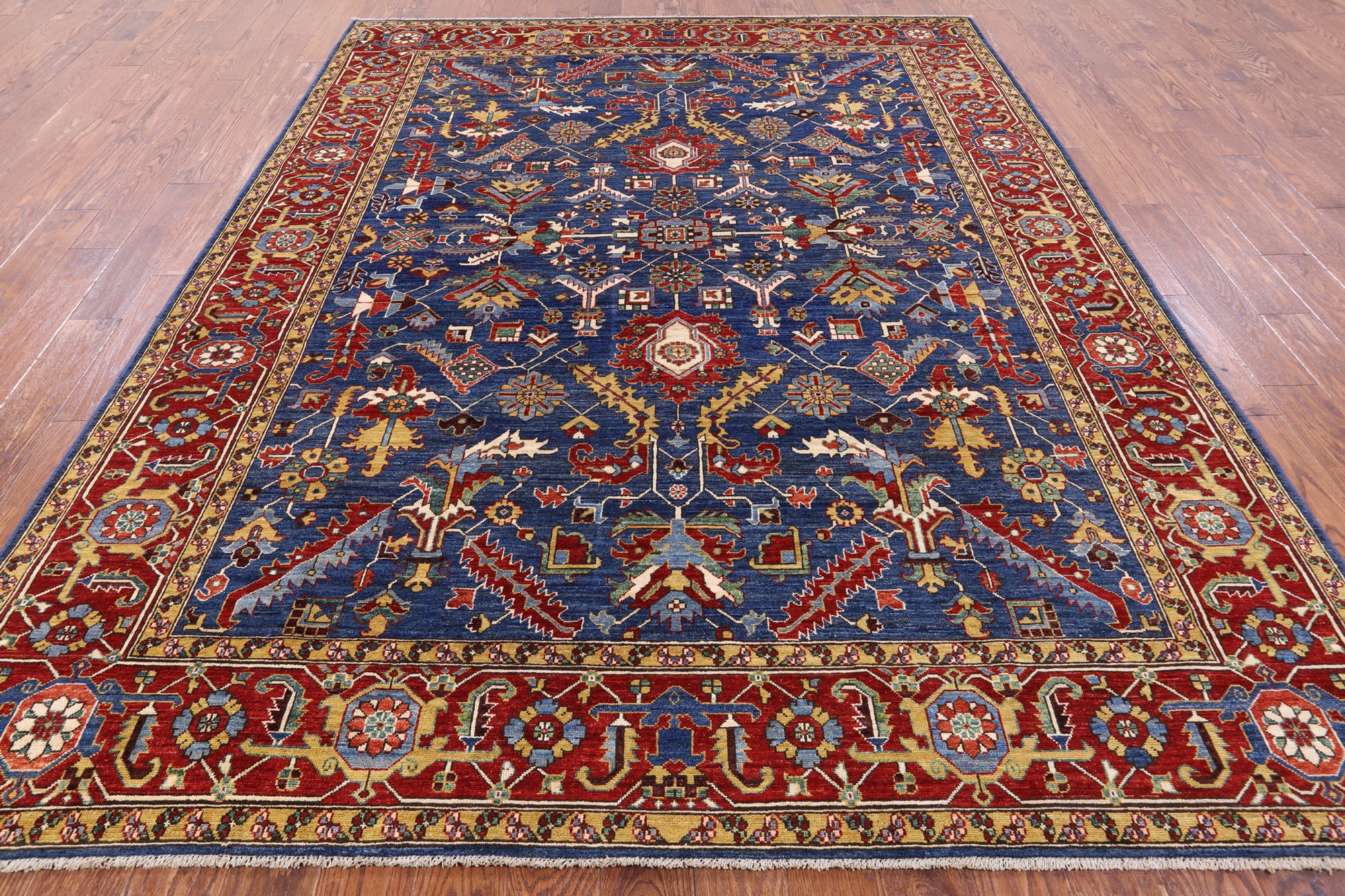 Blue Persian Fine Serapi Hand Knotted Wool Rug - 7' 11" X 10' 0" - Golden Nile