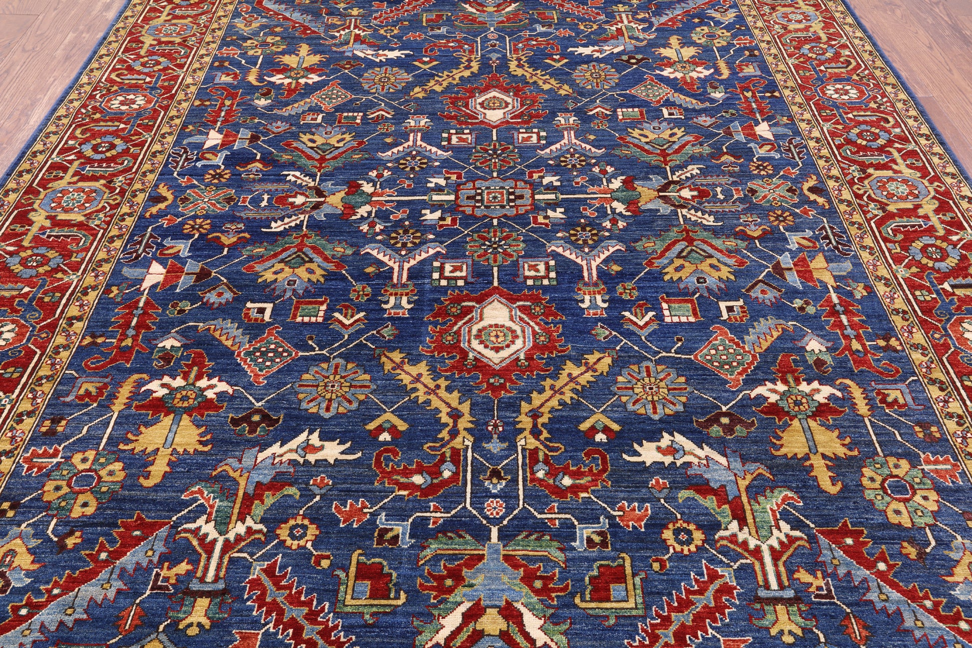 Blue Persian Fine Serapi Hand Knotted Wool Rug - 7' 11" X 10' 0" - Golden Nile