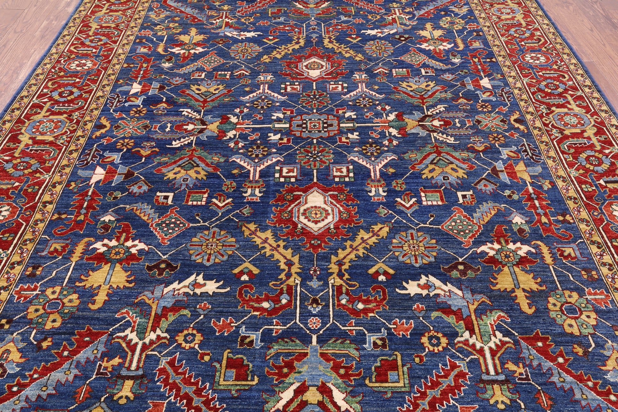 Blue Persian Fine Serapi Hand Knotted Wool Rug - 7' 11" X 10' 0" - Golden Nile