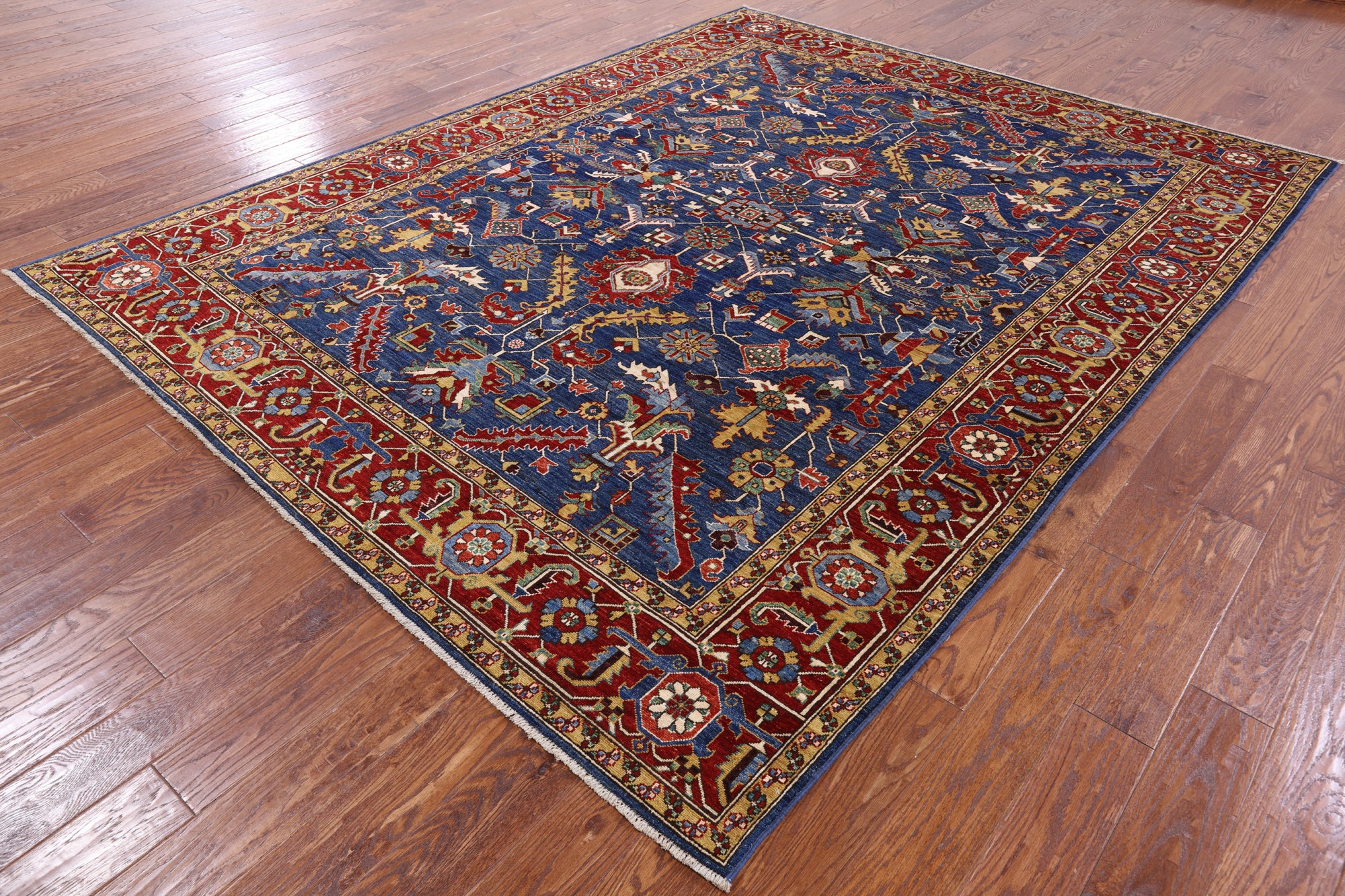 Blue Persian Fine Serapi Hand Knotted Wool Rug - 7' 11" X 10' 0" - Golden Nile