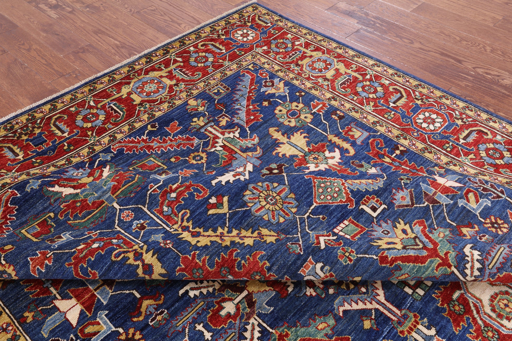Blue Persian Fine Serapi Hand Knotted Wool Rug - 7' 11" X 10' 0" - Golden Nile