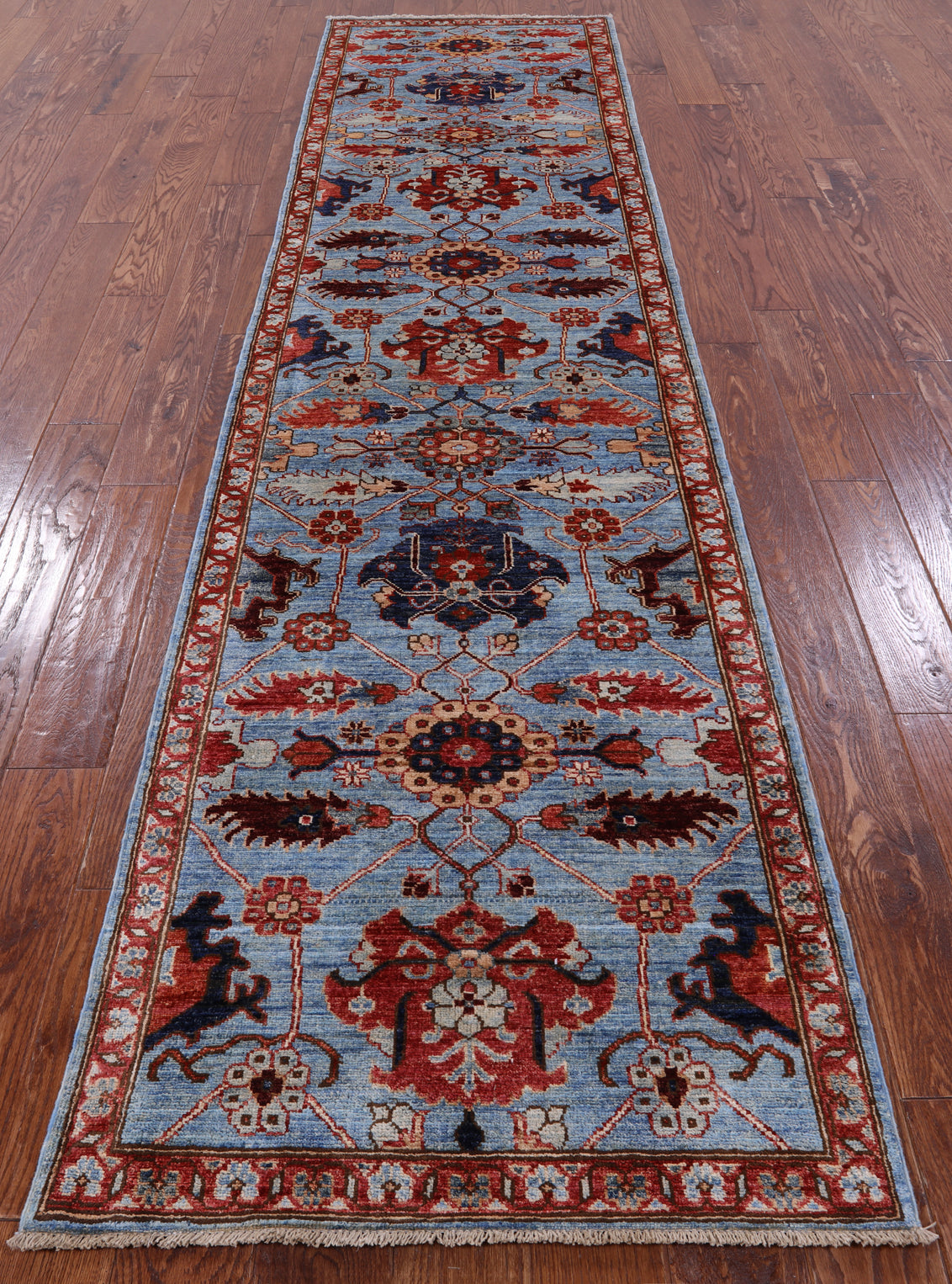 Blue Persian Fine Serapi Handmade Wool Runner Rug - 2' 9" X 10' 11" - Golden Nile