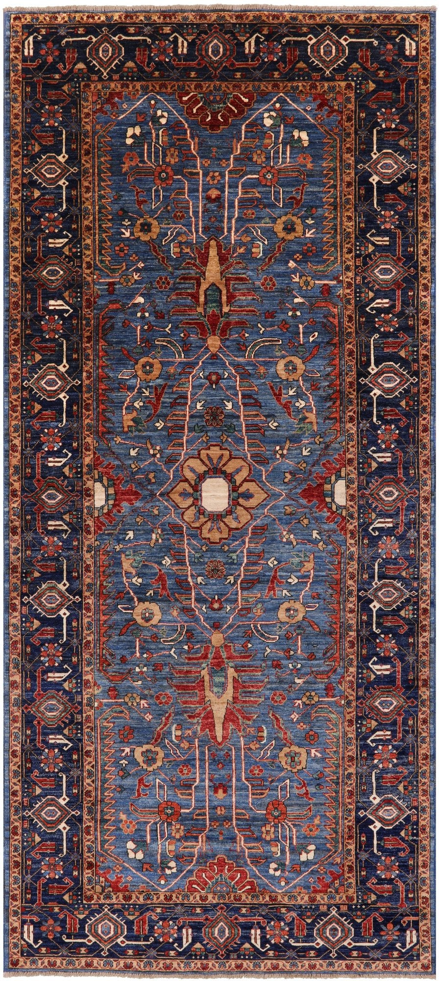 Blue Persian Fine Serapi Hand Knotted Wool Rug - 5' 2" X 11' 10" - Golden Nile