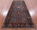 Blue Persian Fine Serapi Hand Knotted Wool Rug - 5' 2" X 11' 10" - Golden Nile