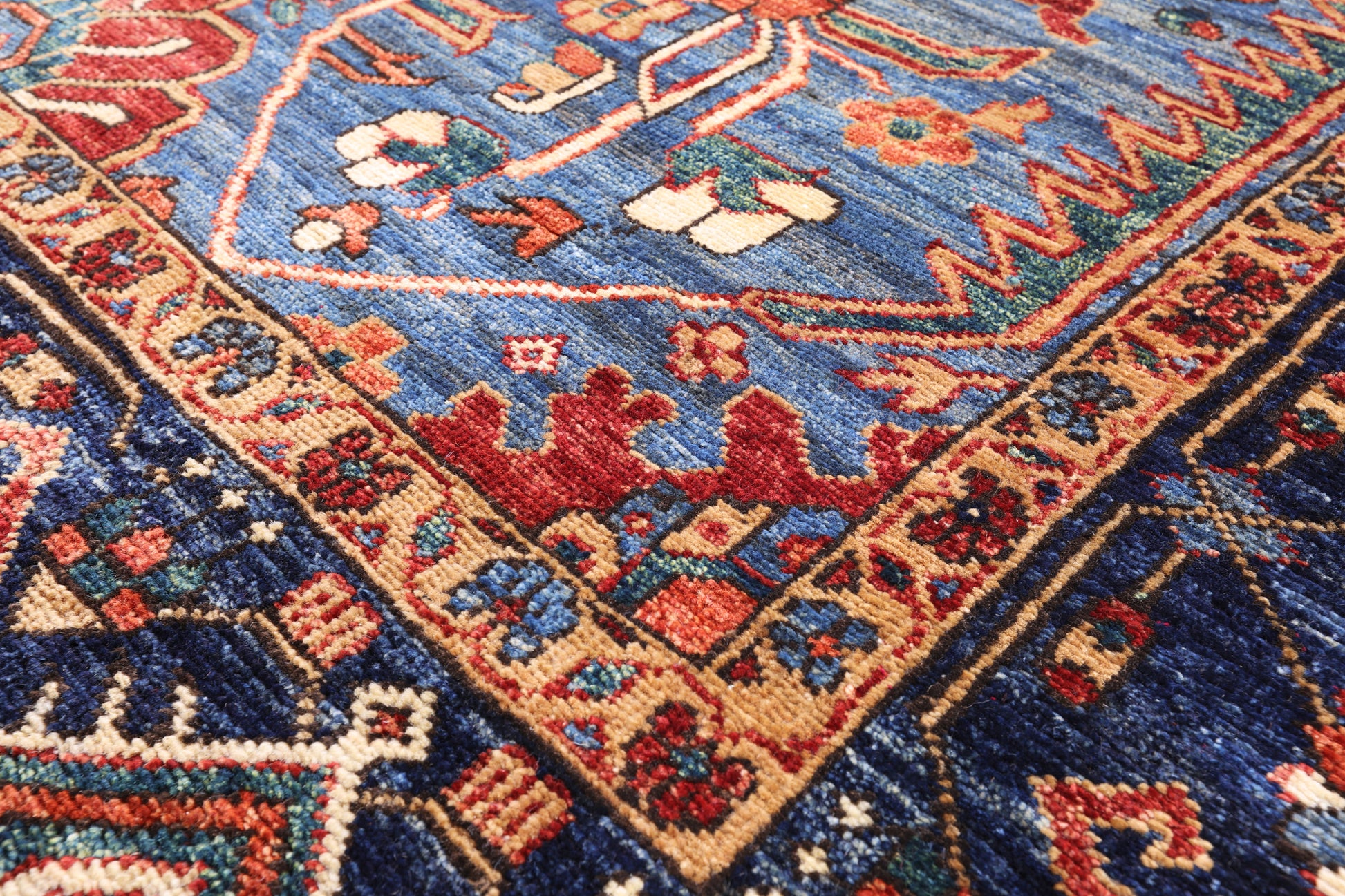 Blue Persian Fine Serapi Hand Knotted Wool Rug - 5' 2" X 11' 10" - Golden Nile