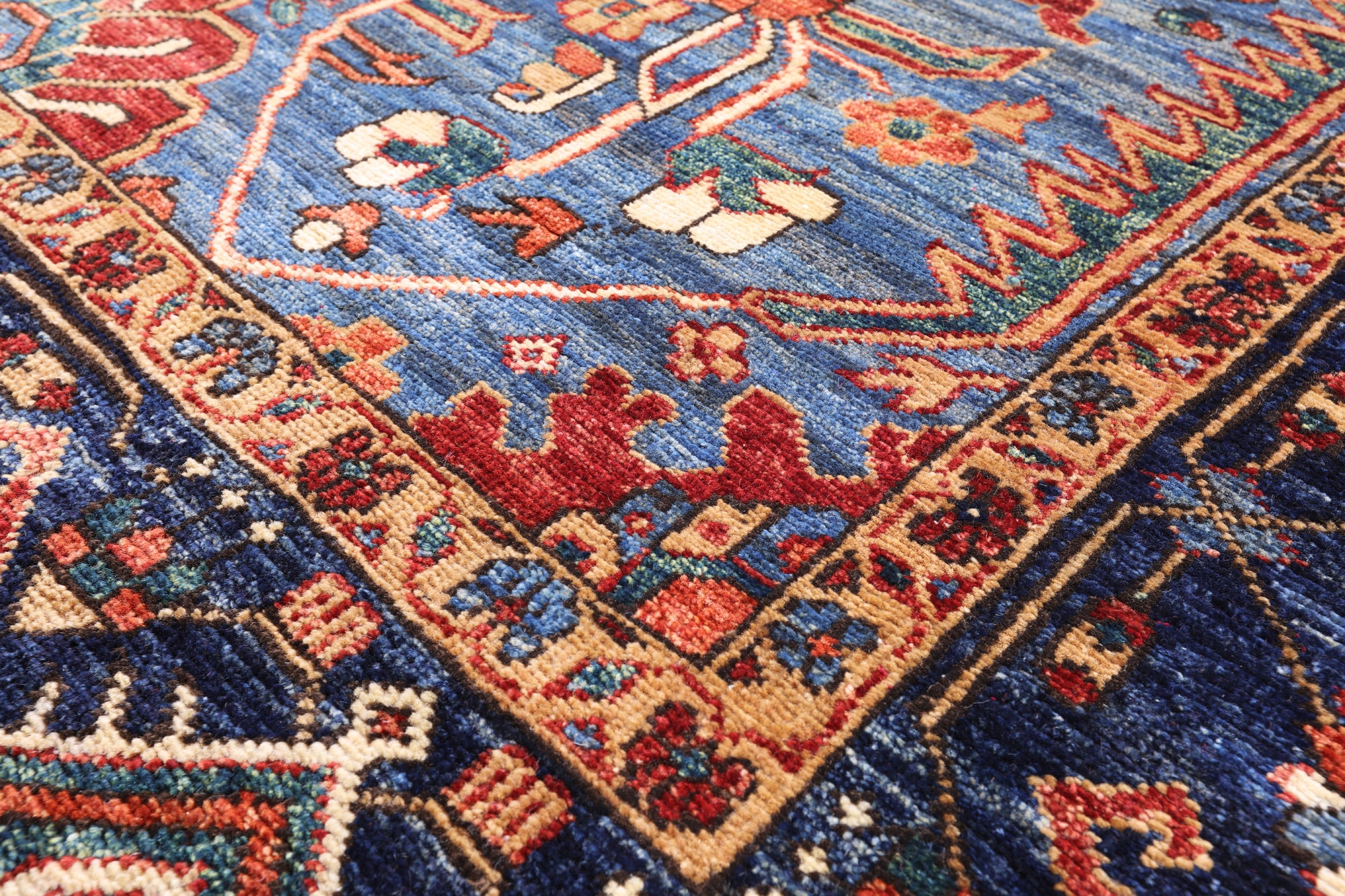 Blue Persian Fine Serapi Hand Knotted Wool Rug - 5' 2" X 11' 10" - Golden Nile