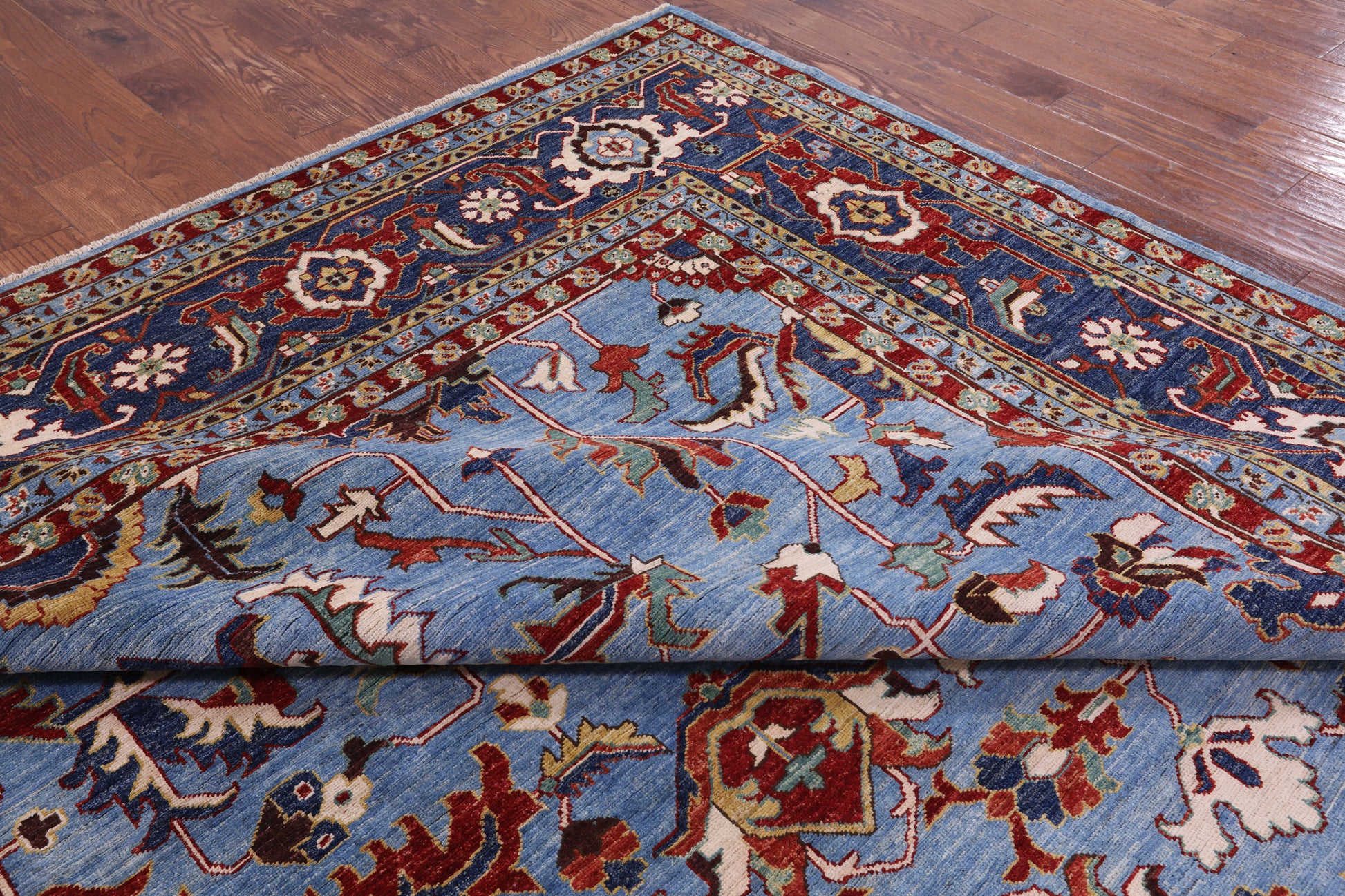 Blue Persian Fine Serapi Hand Knotted Wool Rug - 10' 2" X 13' 4" - Golden Nile