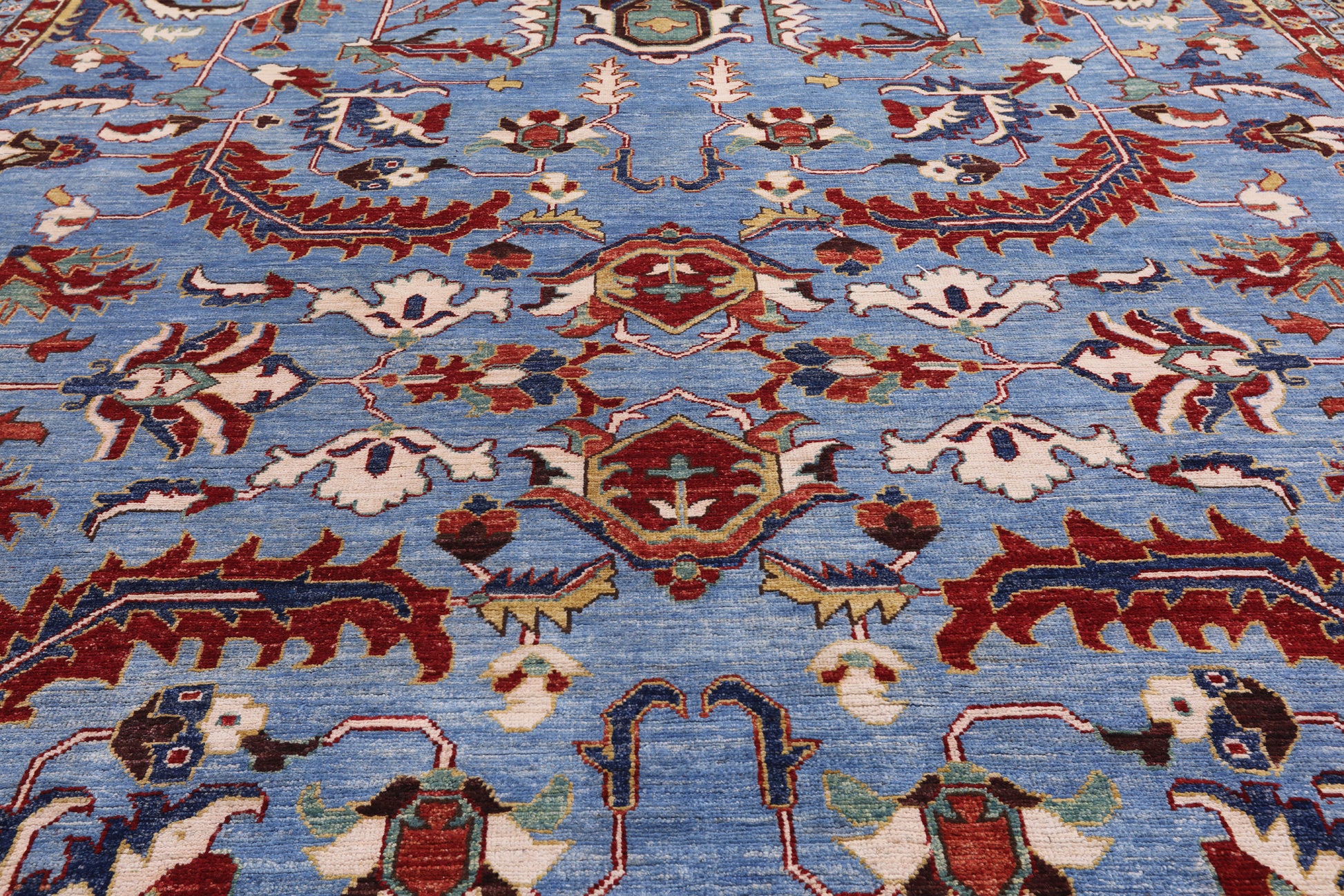 Blue Persian Fine Serapi Hand Knotted Wool Rug - 10' 2" X 13' 4" - Golden Nile