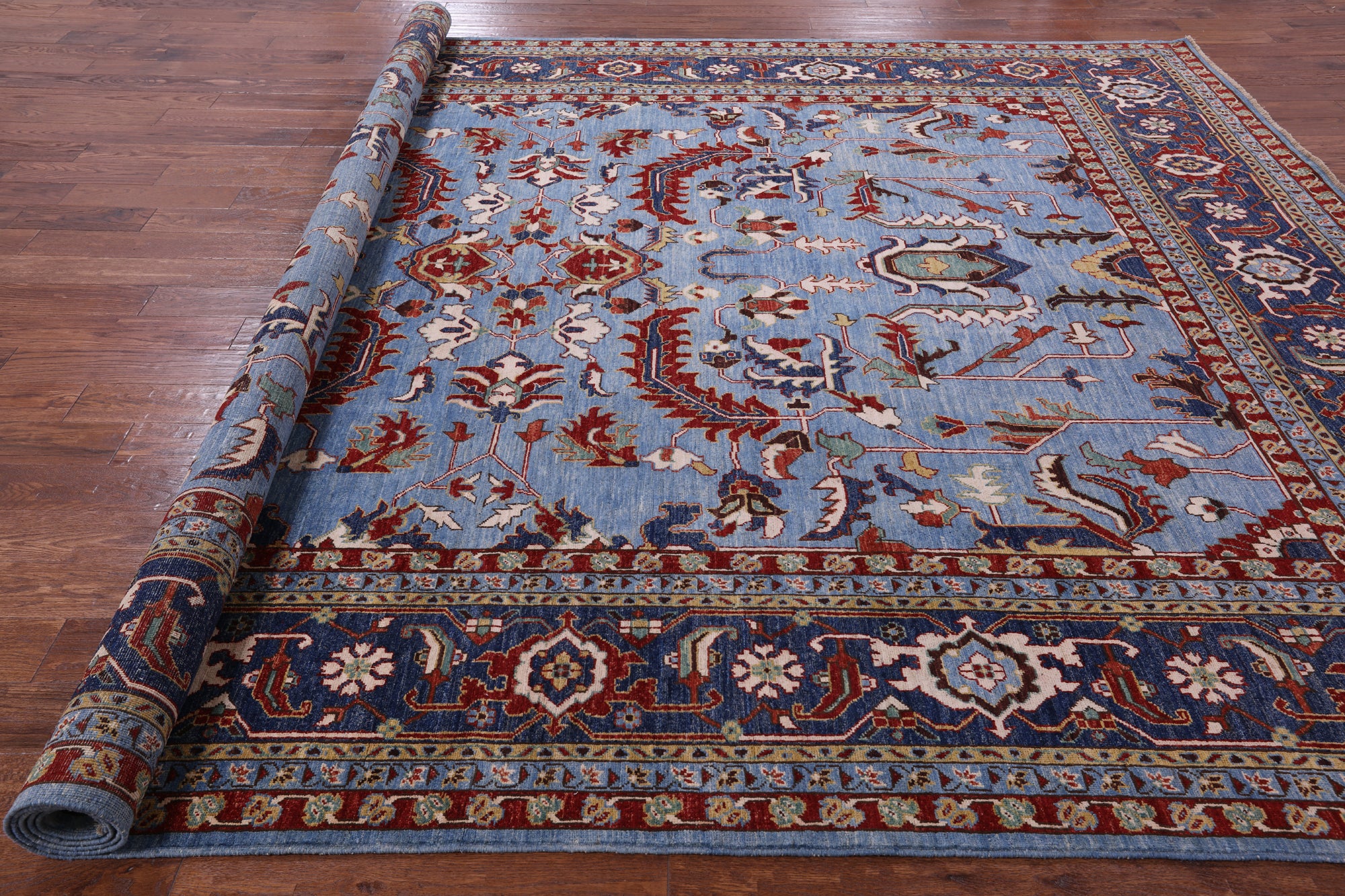 Blue Persian Fine Serapi Hand Knotted Wool Rug - 10' 2" X 13' 4" - Golden Nile