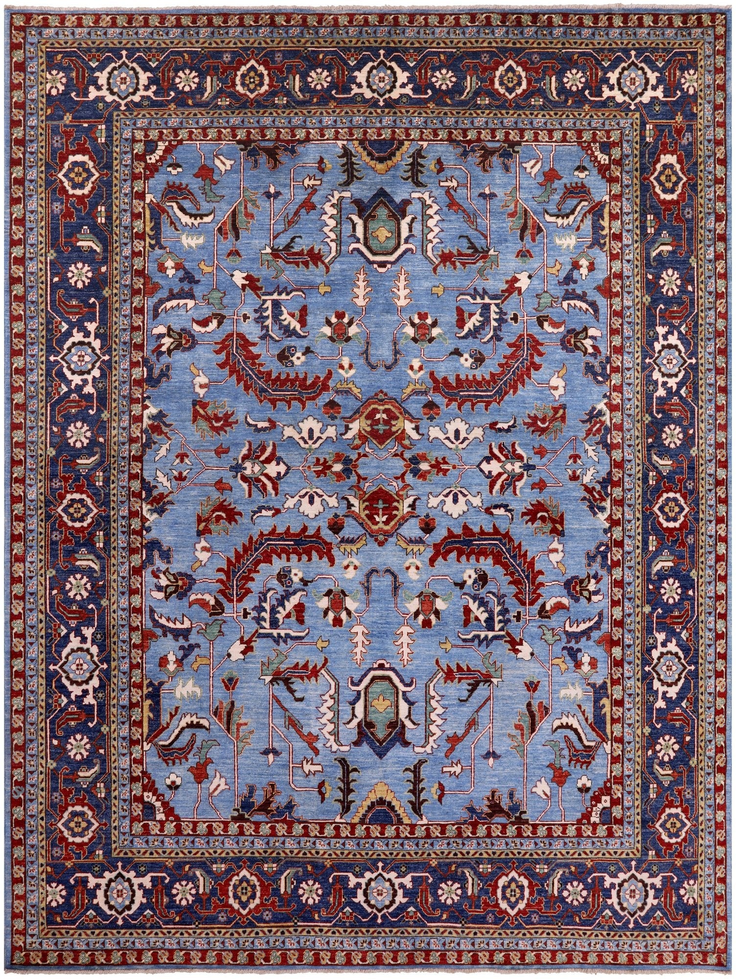Blue Persian Fine Serapi Hand Knotted Wool Rug - 10' 2" X 13' 4" - Golden Nile