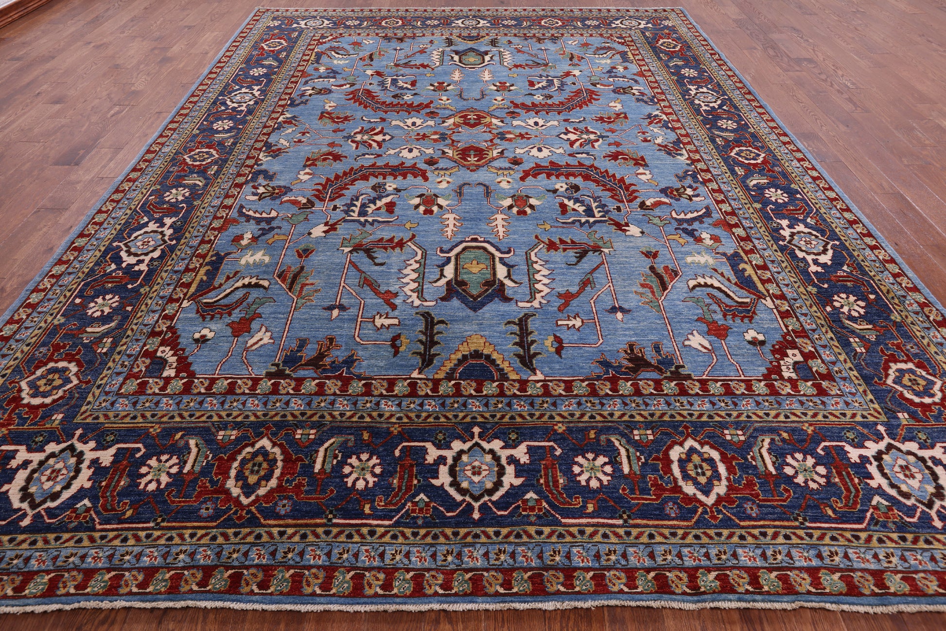 Blue Persian Fine Serapi Hand Knotted Wool Rug - 10' 2" X 13' 4" - Golden Nile